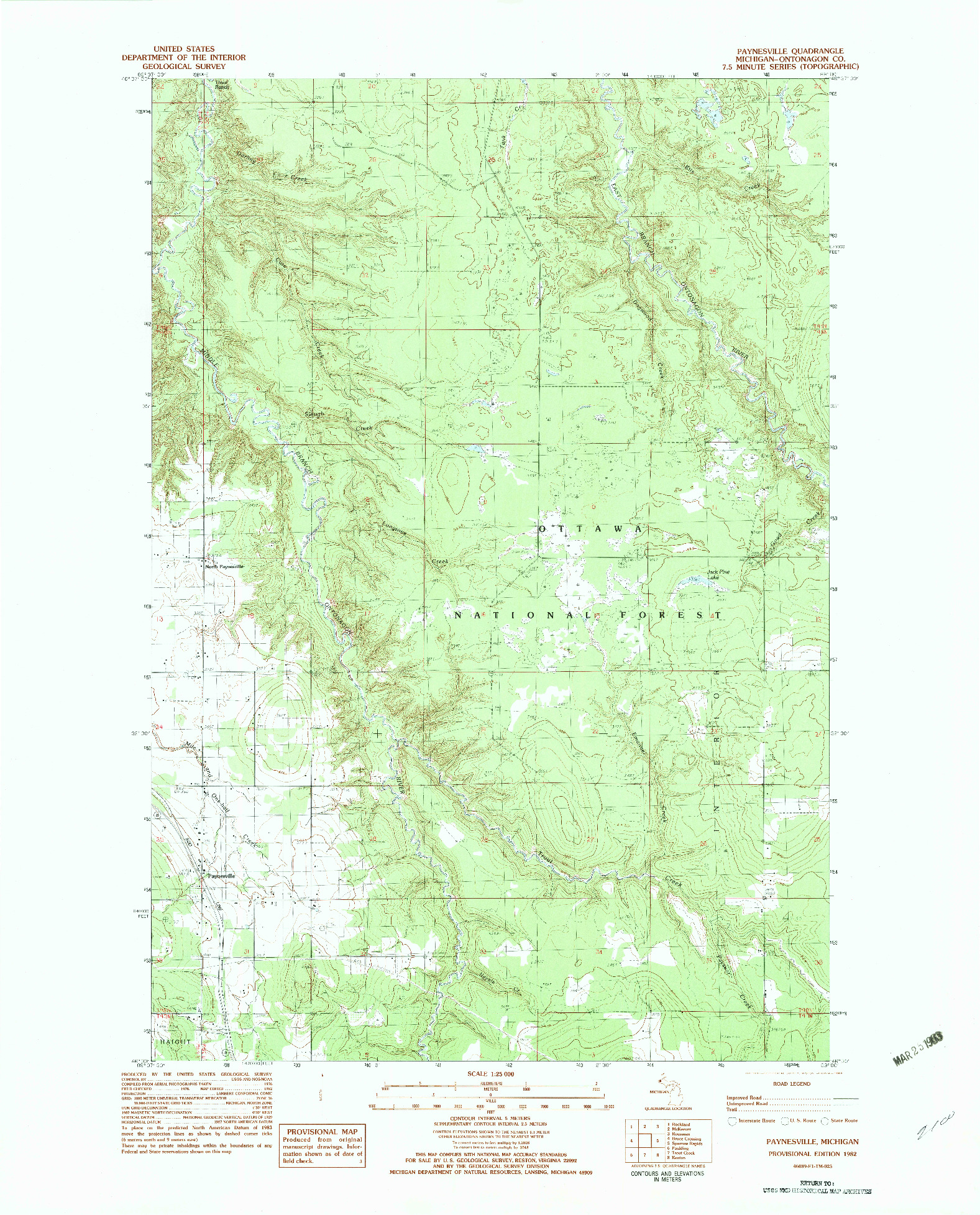USGS 1:25000-SCALE QUADRANGLE FOR PAYNESVILLE, MI 1982