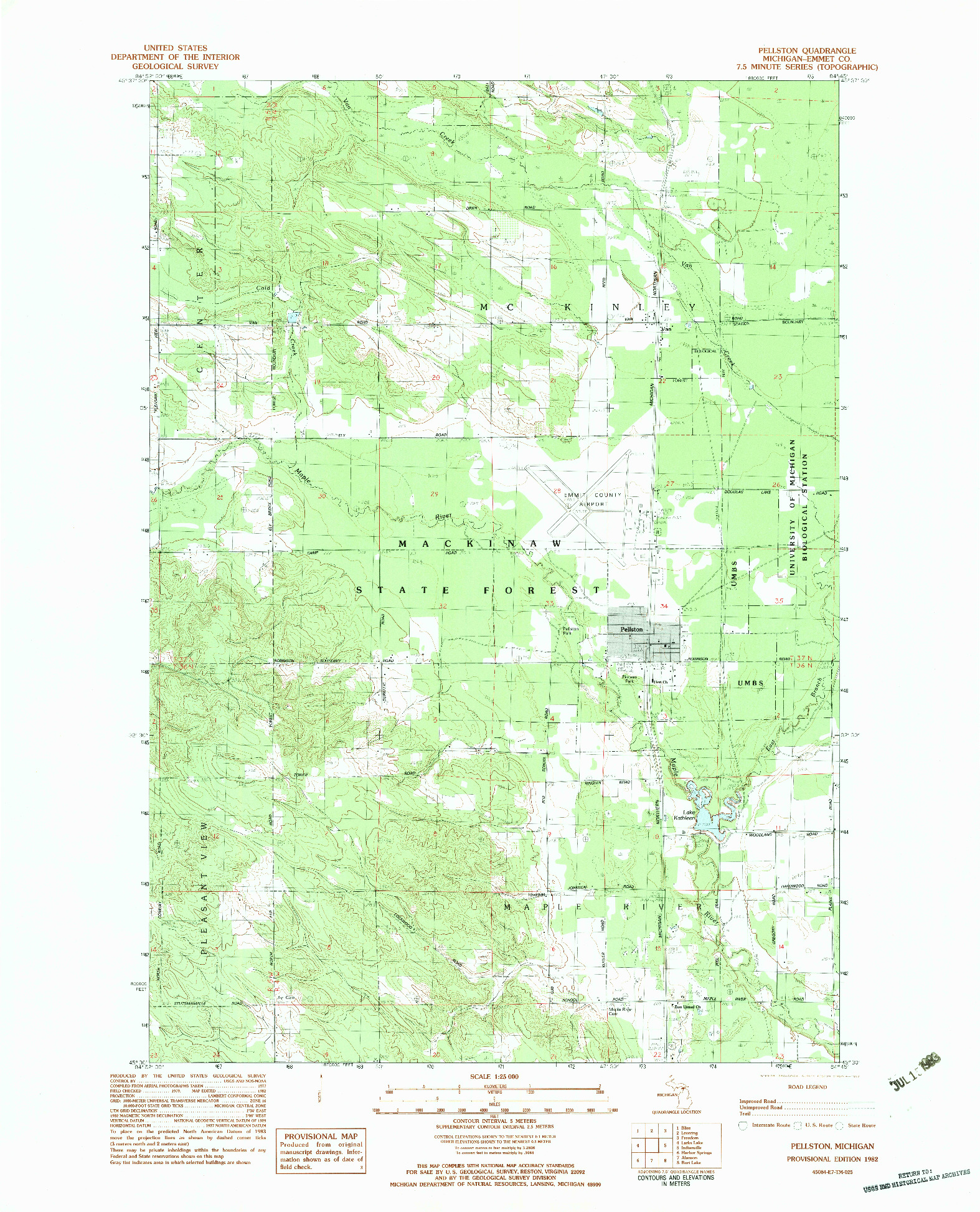 USGS 1:25000-SCALE QUADRANGLE FOR PELLSTON, MI 1982
