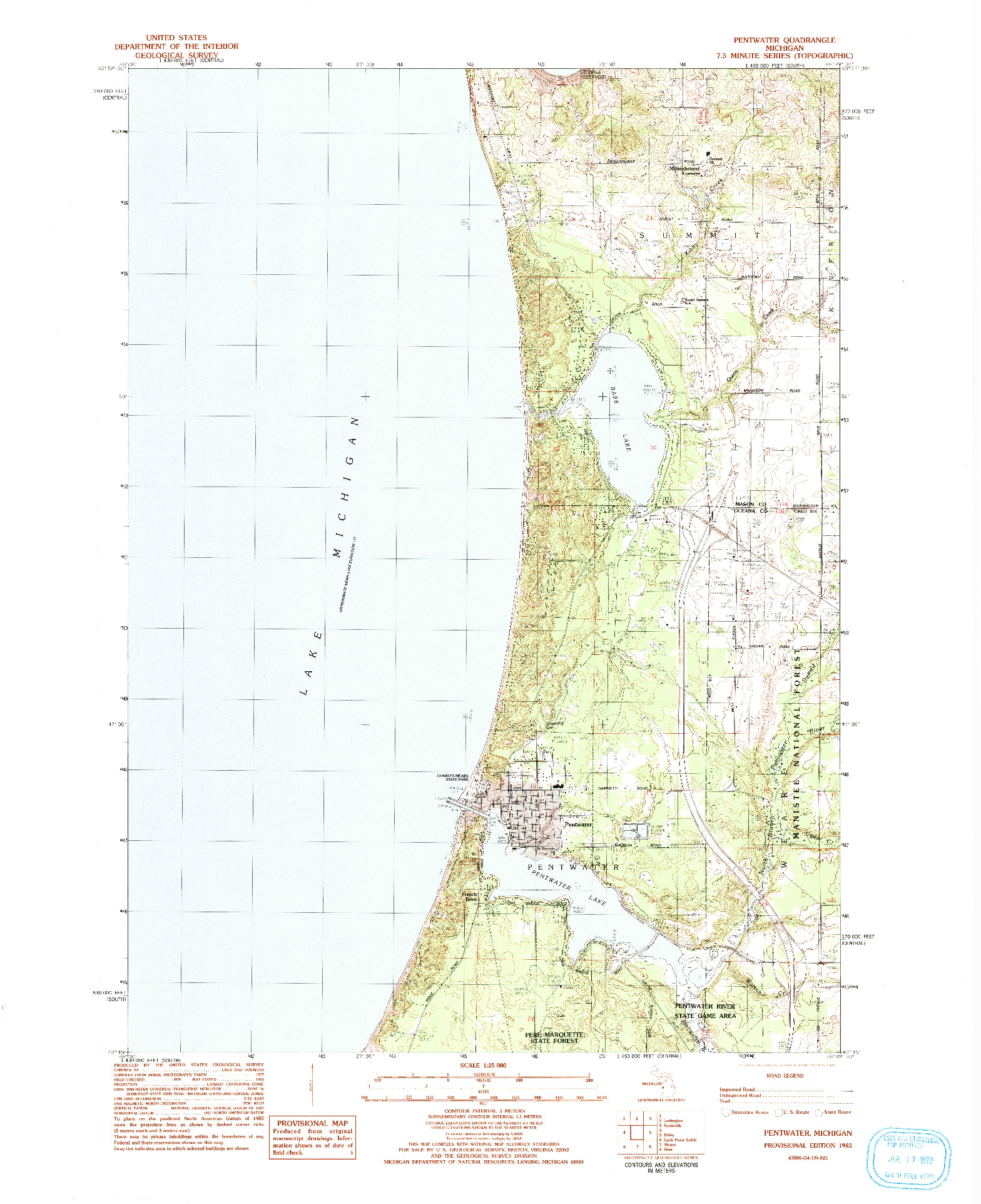 USGS 1:25000-SCALE QUADRANGLE FOR PENTWATER, MI 1983