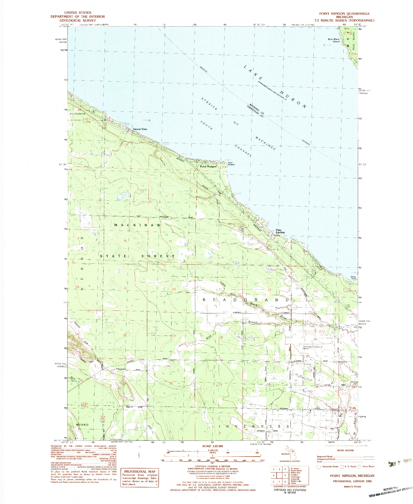 USGS 1:25000-SCALE QUADRANGLE FOR POINT NIPIGON, MI 1982