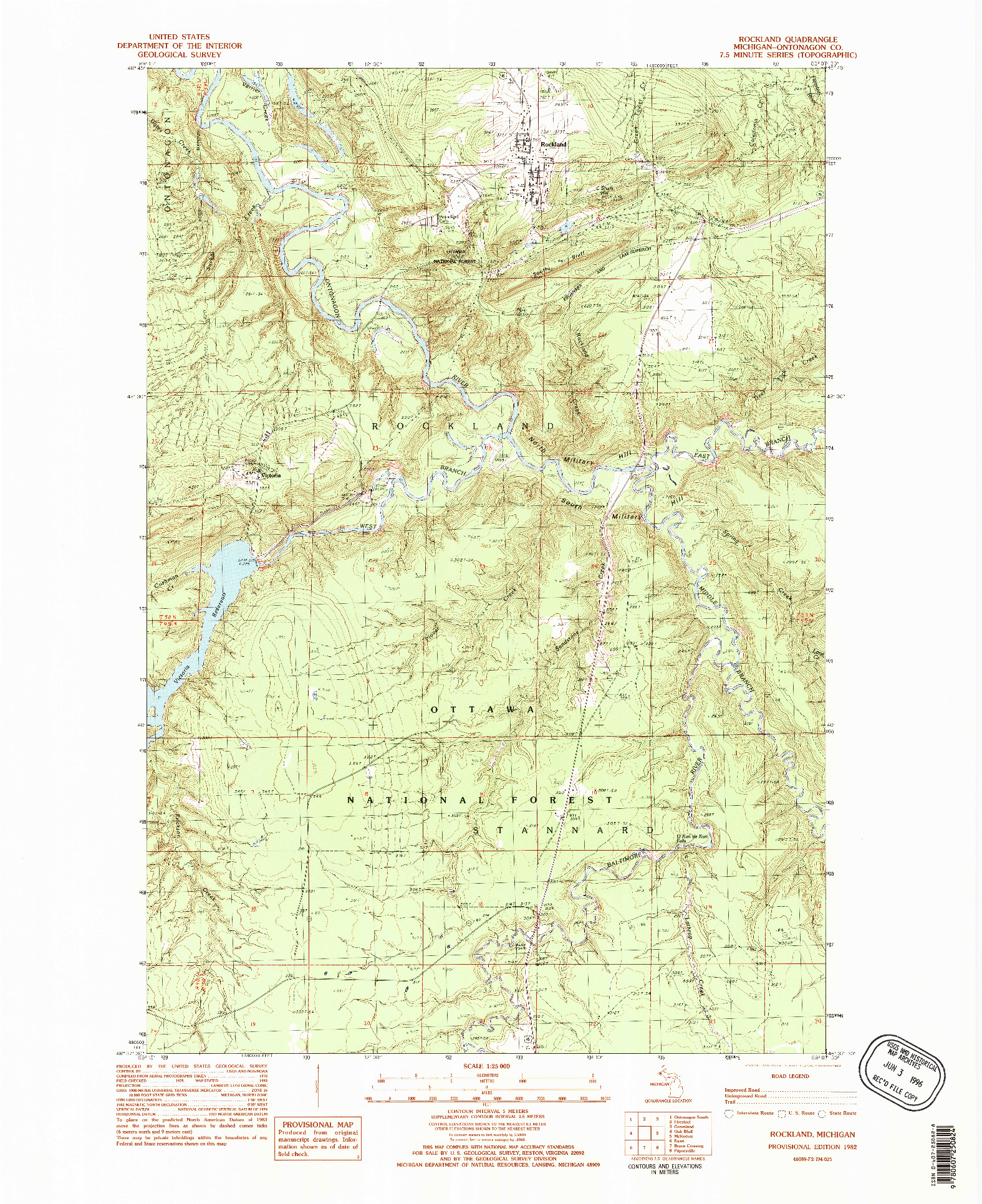 USGS 1:25000-SCALE QUADRANGLE FOR ROCKLAND, MI 1982