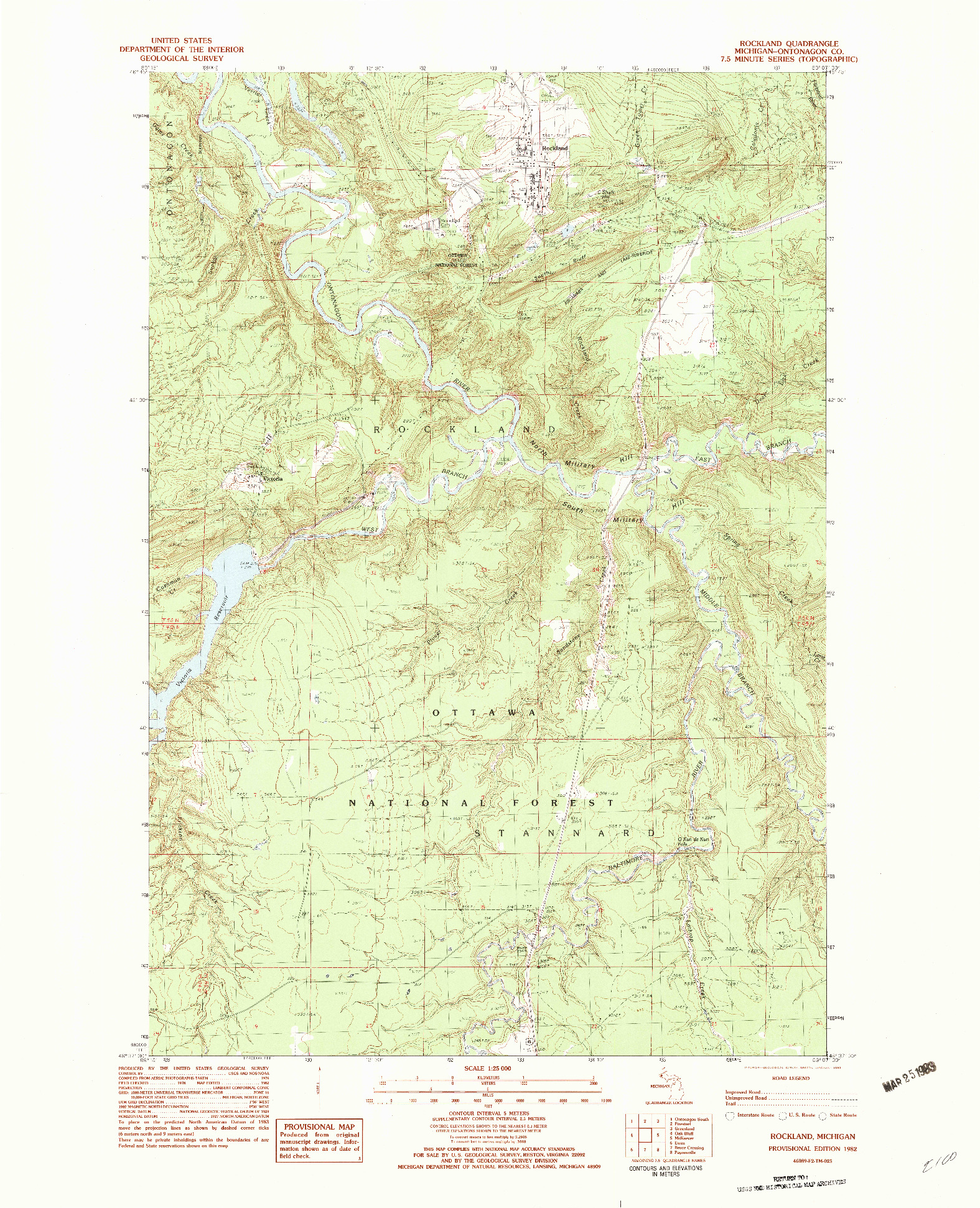 USGS 1:25000-SCALE QUADRANGLE FOR ROCKLAND, MI 1982