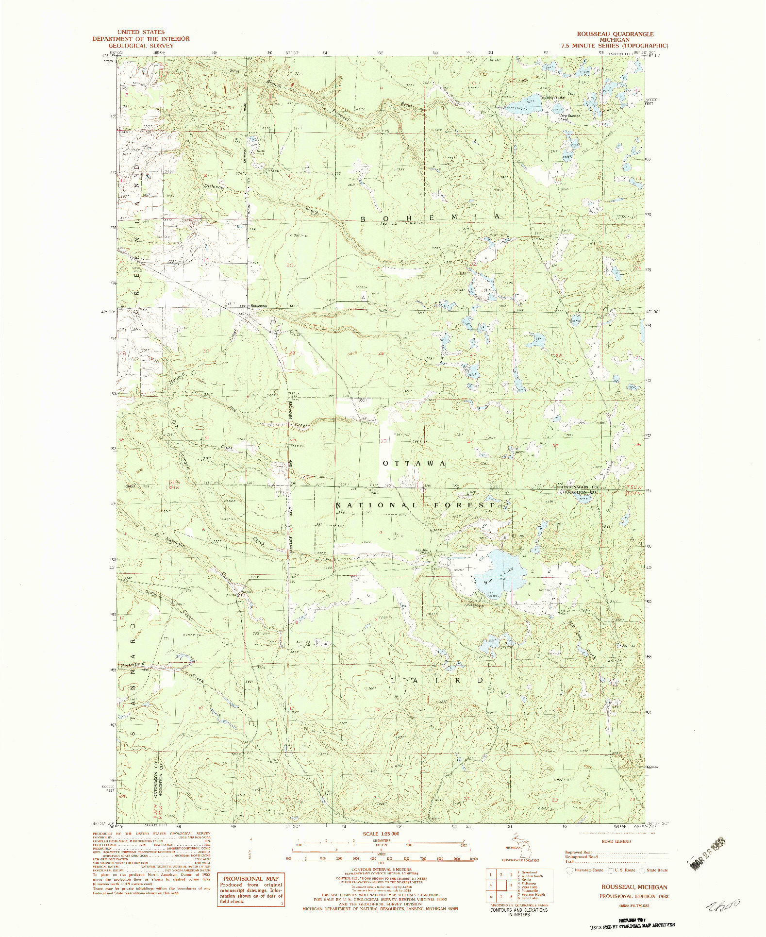 USGS 1:25000-SCALE QUADRANGLE FOR ROUSSEAU, MI 1982