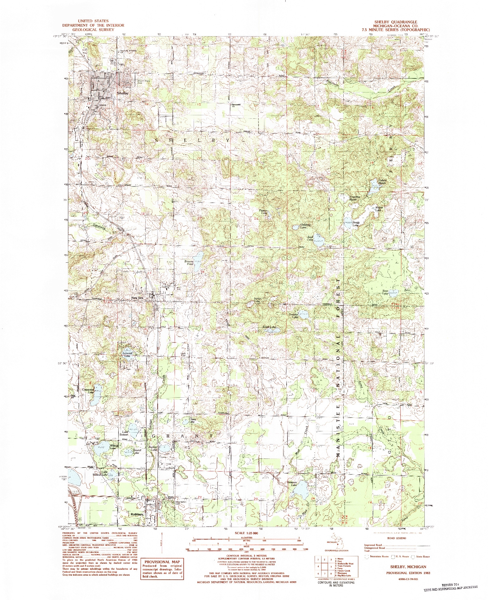 USGS 1:25000-SCALE QUADRANGLE FOR SHELBY, MI 1983