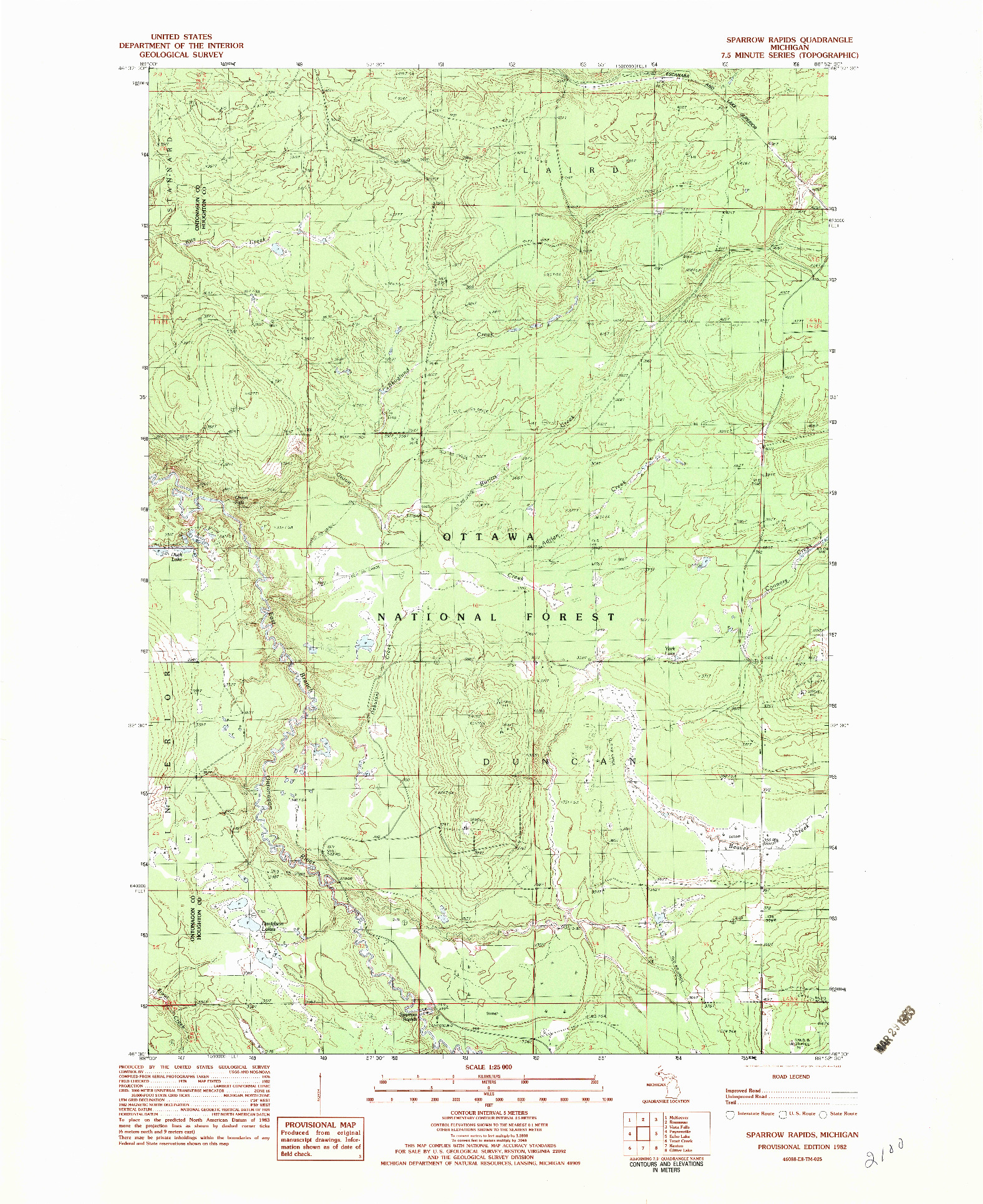 USGS 1:25000-SCALE QUADRANGLE FOR SPARROW RAPIDS, MI 1982