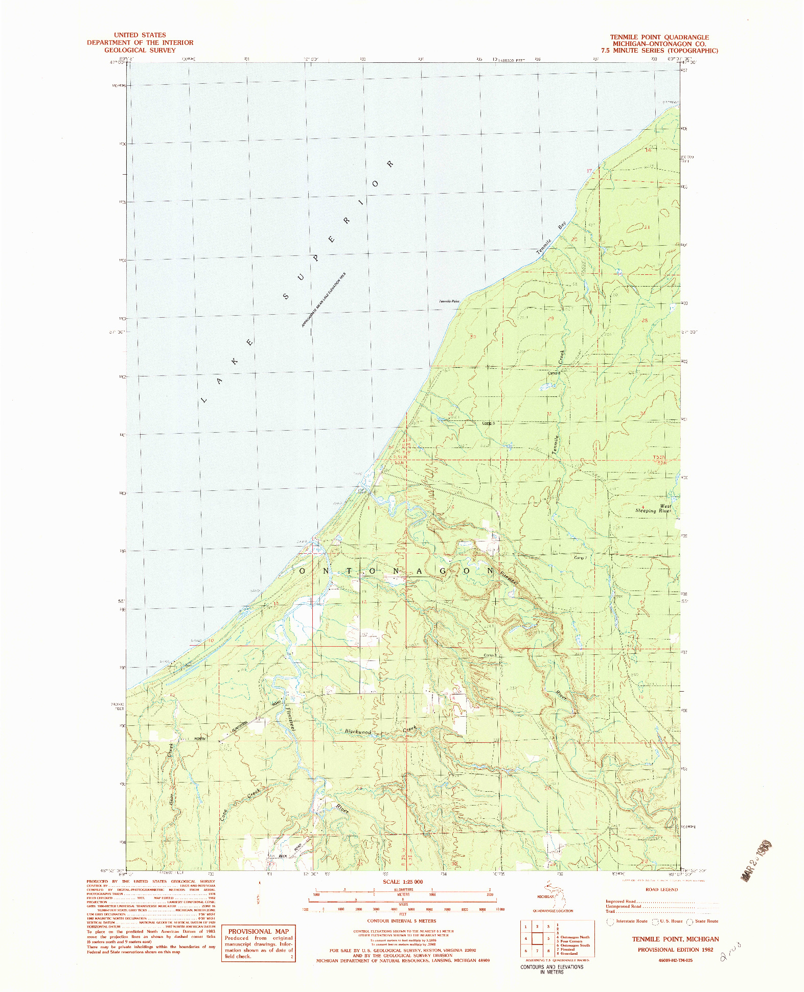 USGS 1:25000-SCALE QUADRANGLE FOR TENMILE POINT, MI 1982