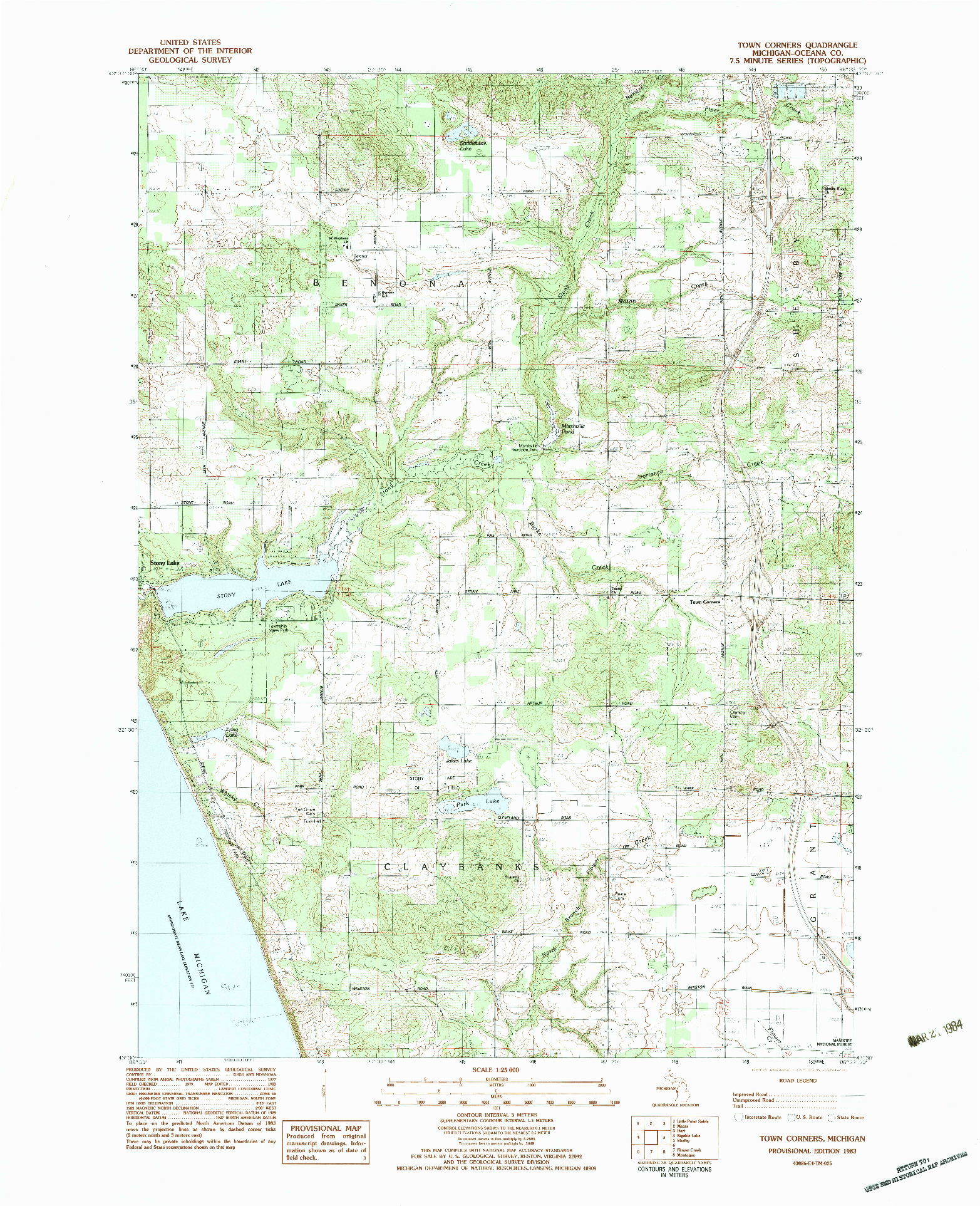 USGS 1:25000-SCALE QUADRANGLE FOR TOWN CORNERS, MI 1983