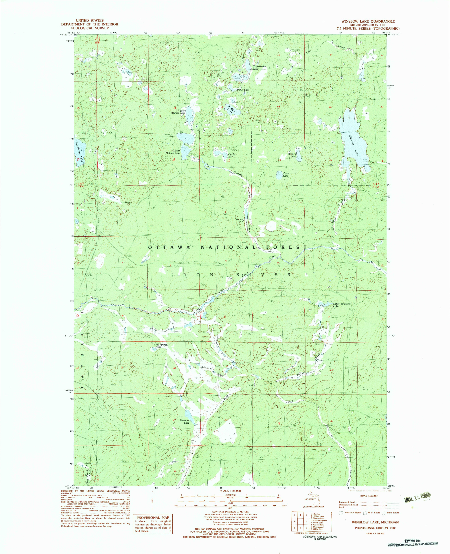 USGS 1:25000-SCALE QUADRANGLE FOR WINSLOW LAKE, MI 1982