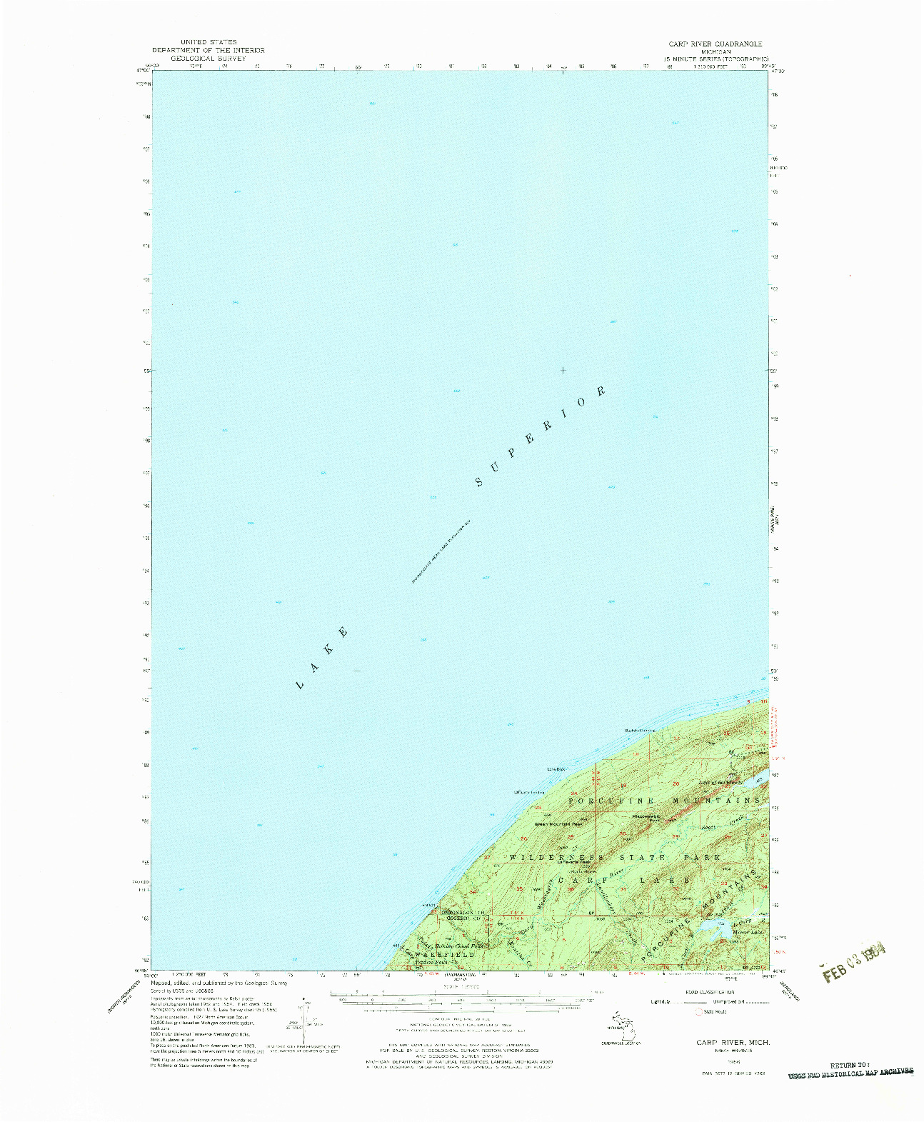 USGS 1:62500-SCALE QUADRANGLE FOR CARP RIVER, MI 1956