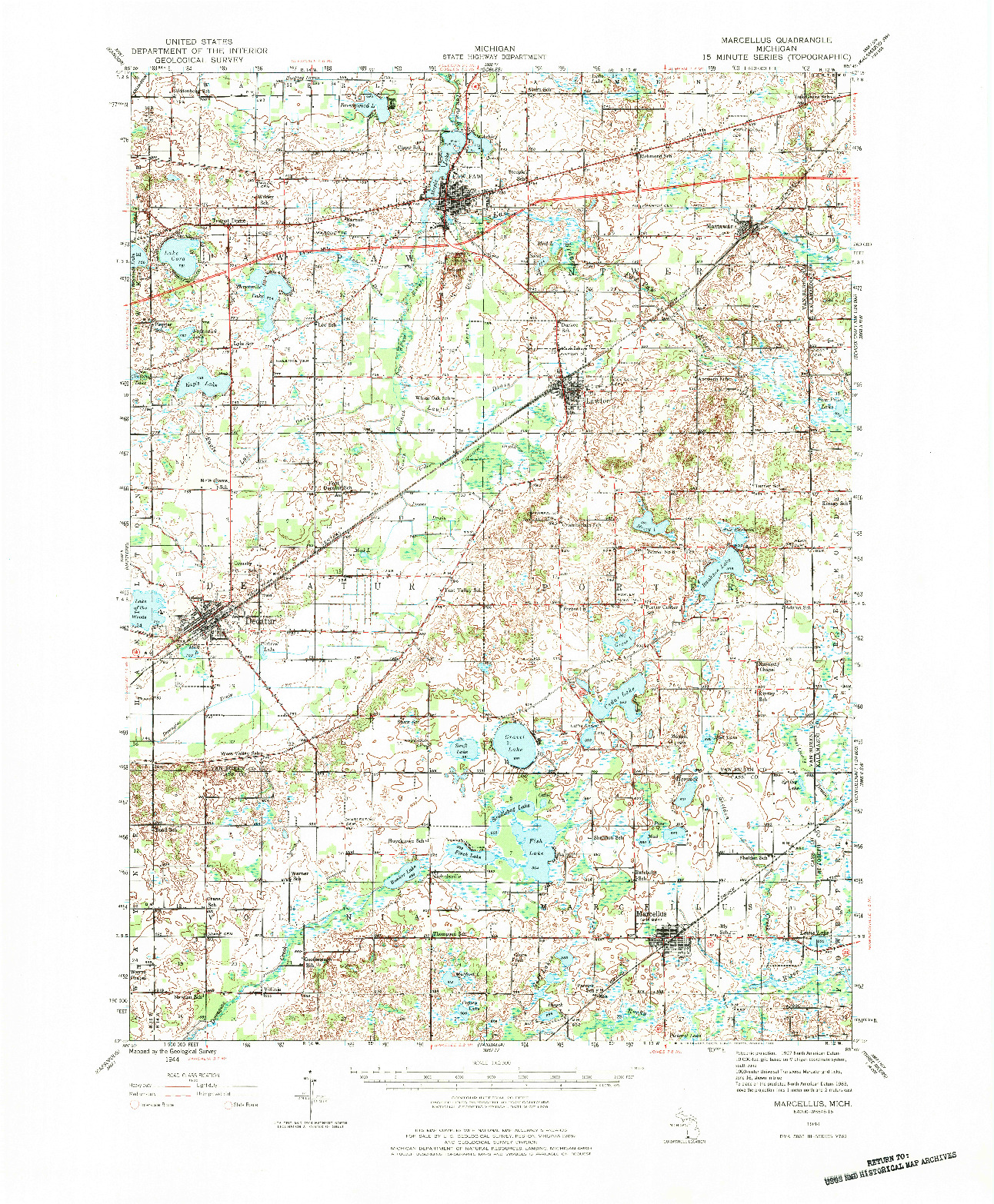 USGS 1:62500-SCALE QUADRANGLE FOR MARCELLUS, MI 1944