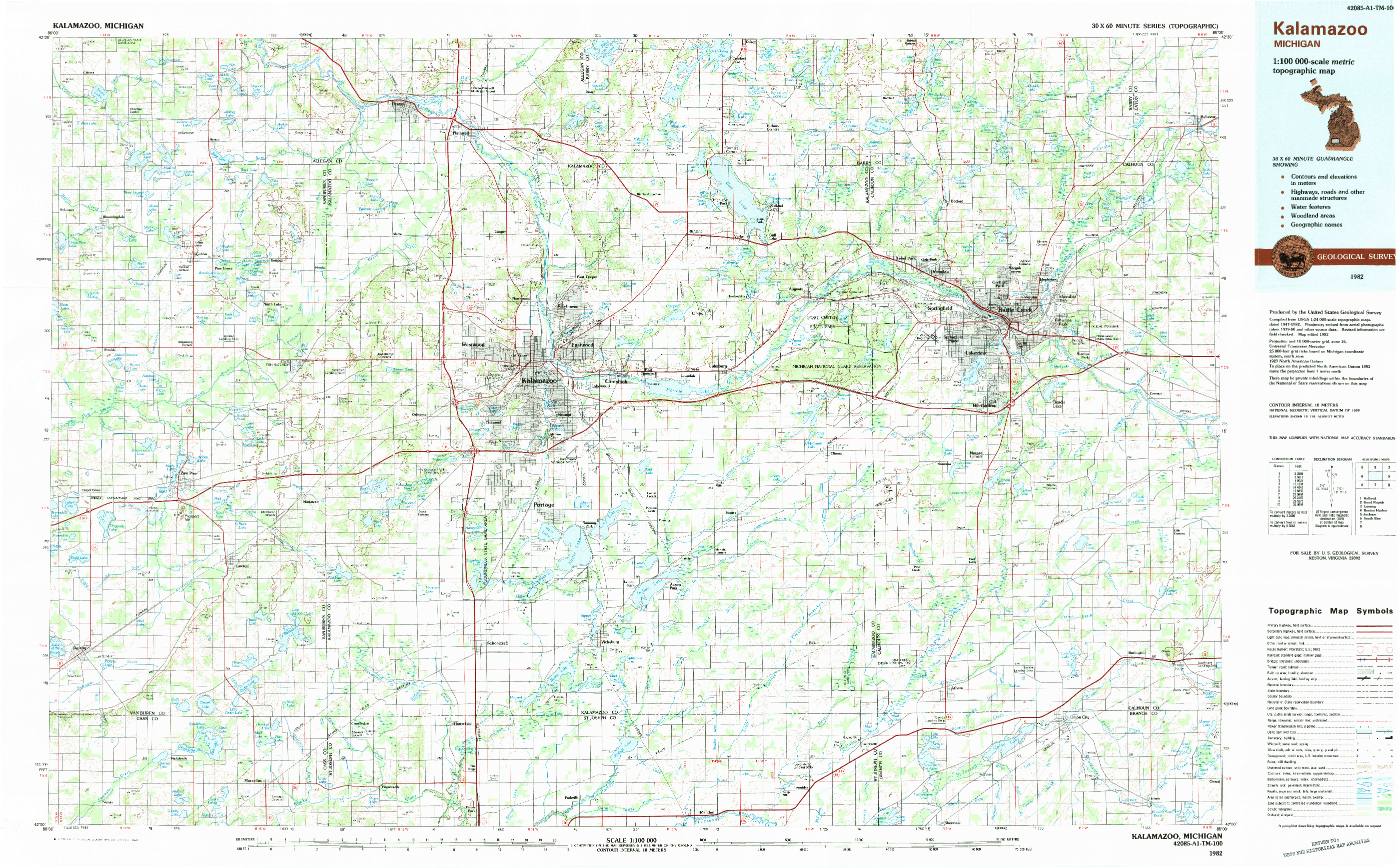 USGS 1:100000-SCALE QUADRANGLE FOR KALAMAZOO, MI 1982