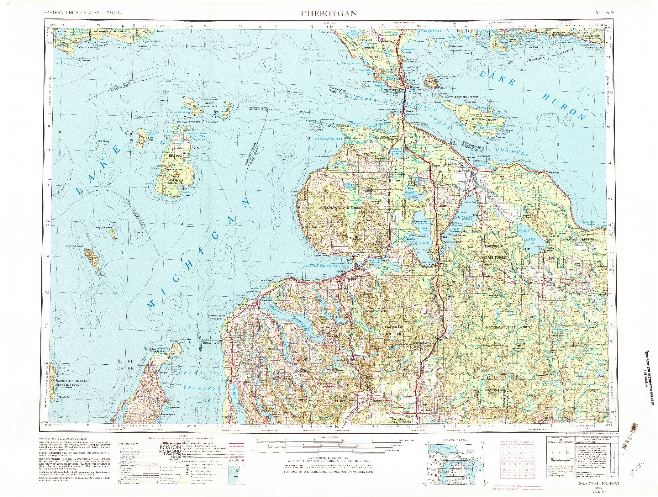 USGS 1:250000-SCALE QUADRANGLE FOR CHEBOYGAN, MI 1955