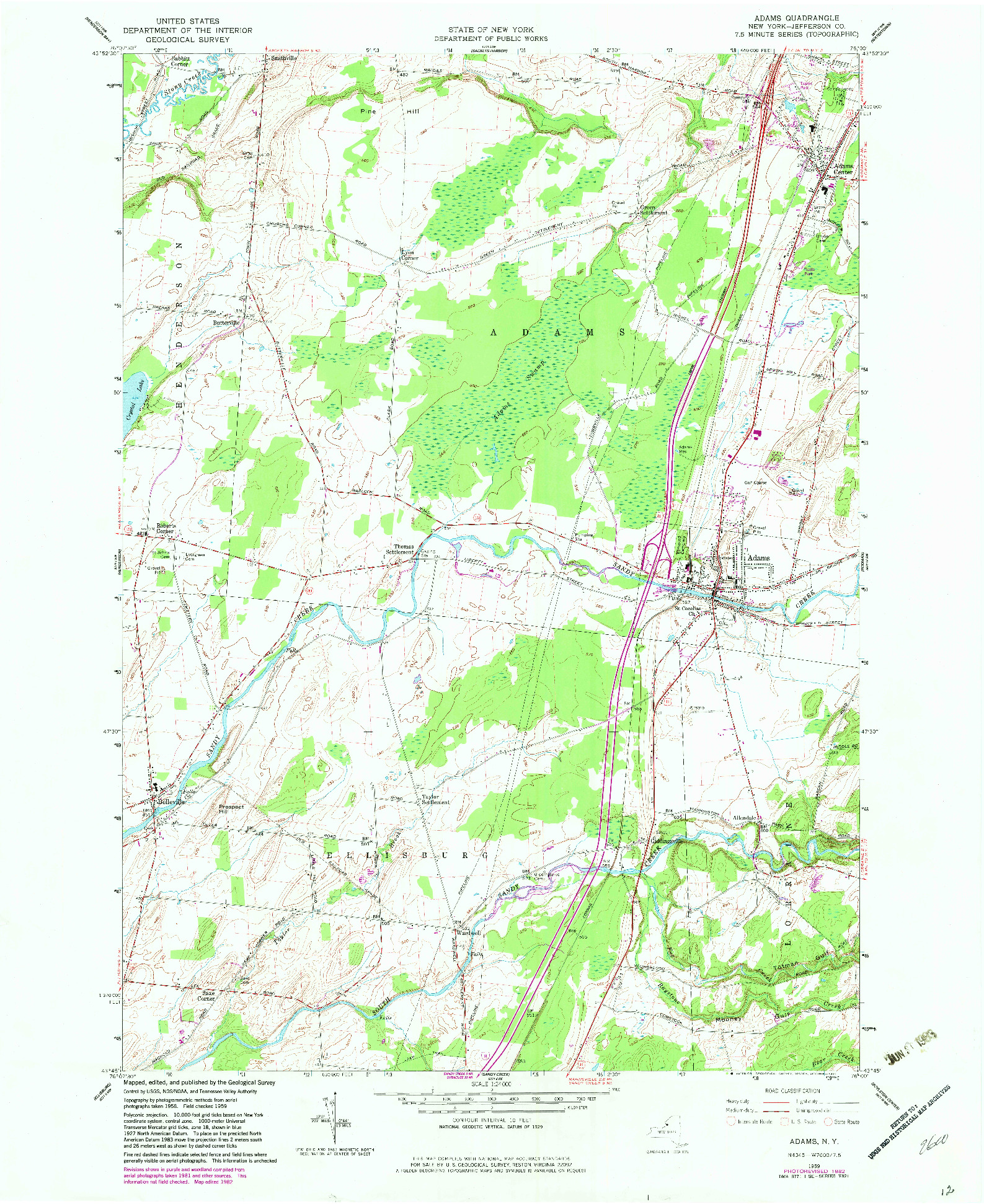 USGS 1:24000-SCALE QUADRANGLE FOR ADAMS, NY 1959