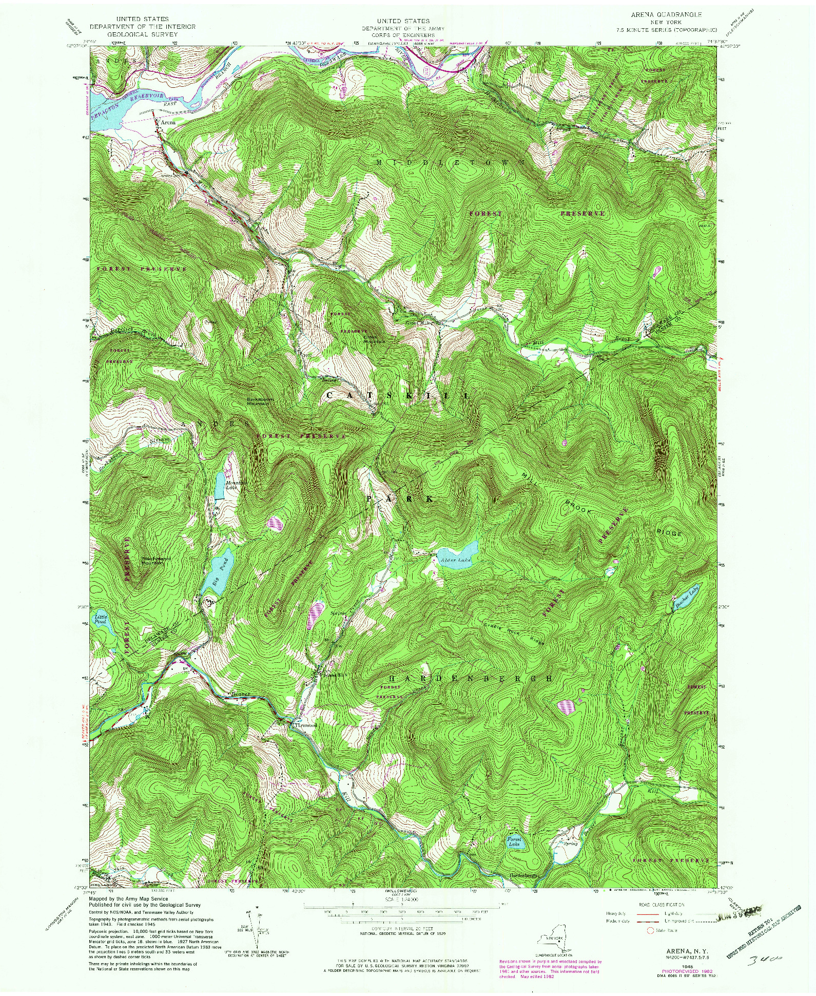 USGS 1:24000-SCALE QUADRANGLE FOR ARENA, NY 1945