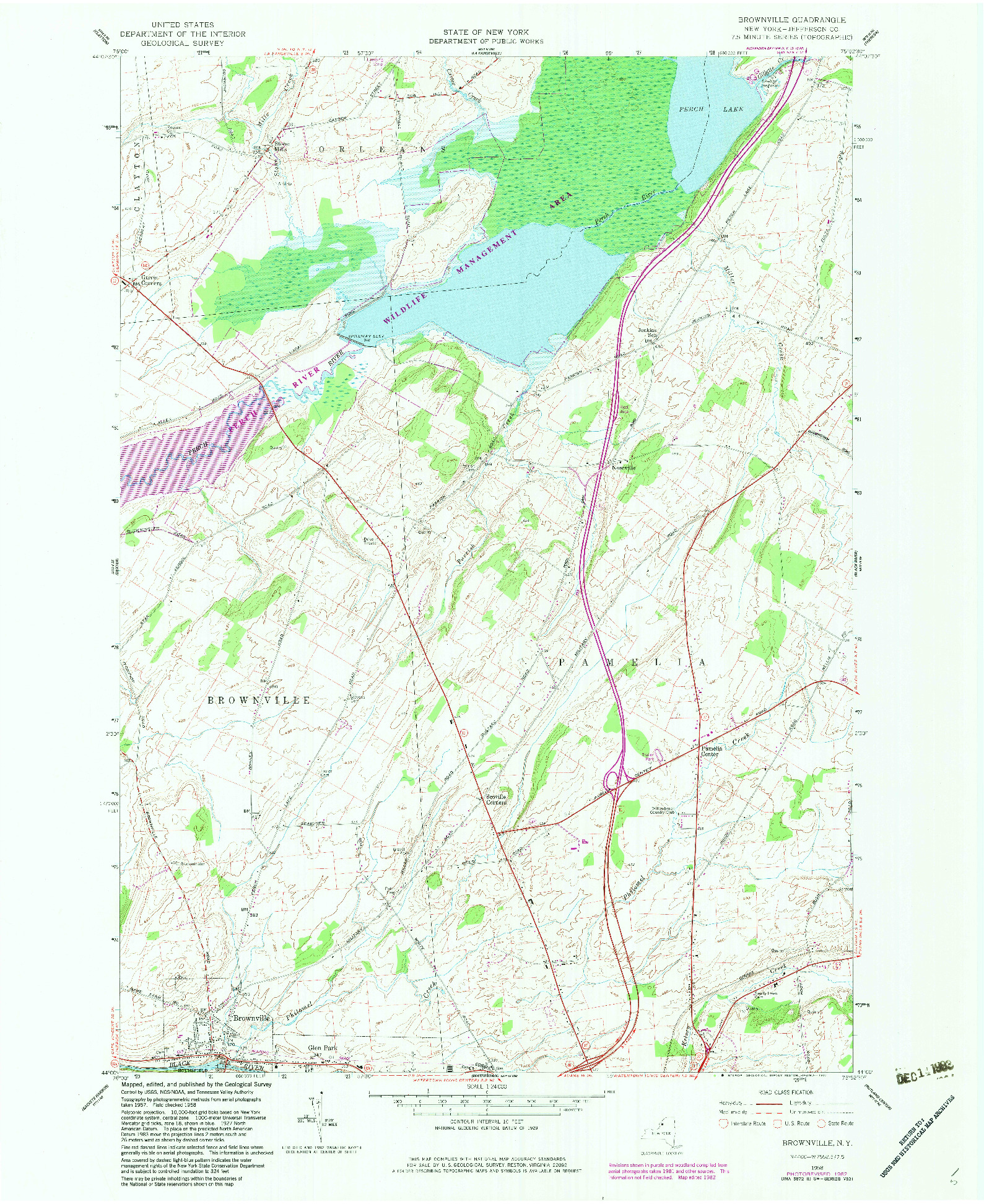 USGS 1:24000-SCALE QUADRANGLE FOR BROWNVILLE, NY 1958