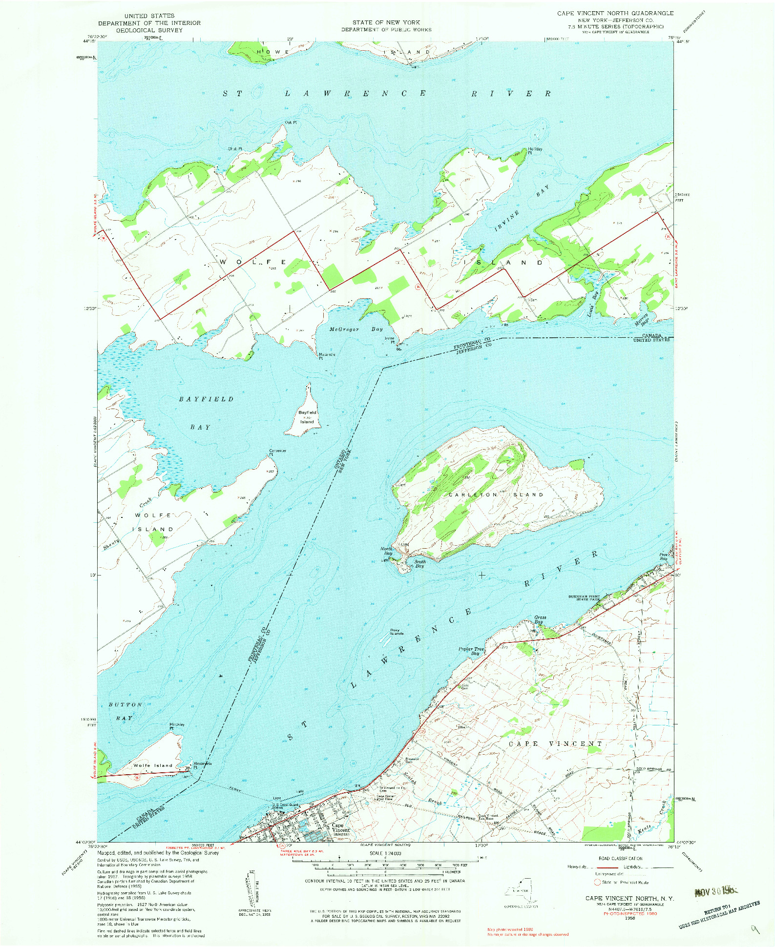USGS 1:24000-SCALE QUADRANGLE FOR CAPE VINCENT NORTH, NY 1958