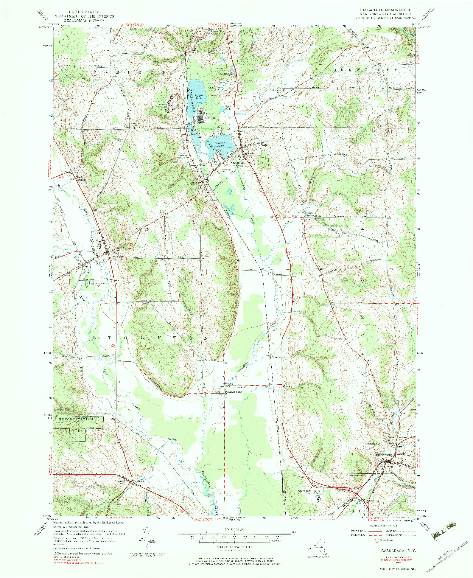 USGS 1:24000-SCALE QUADRANGLE FOR CASSADAGA, NY 1954