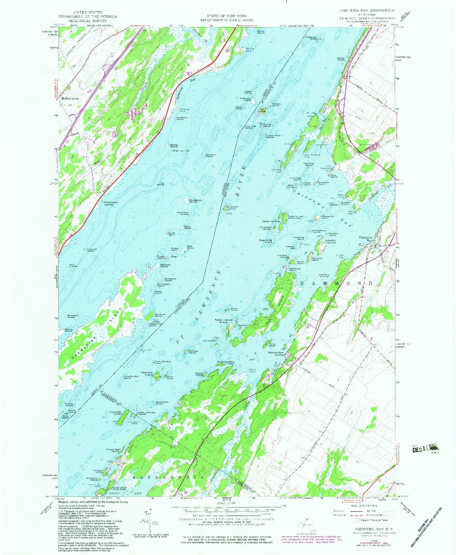 USGS 1:24000-SCALE QUADRANGLE FOR CHIPPEWA BAY, NY 1958