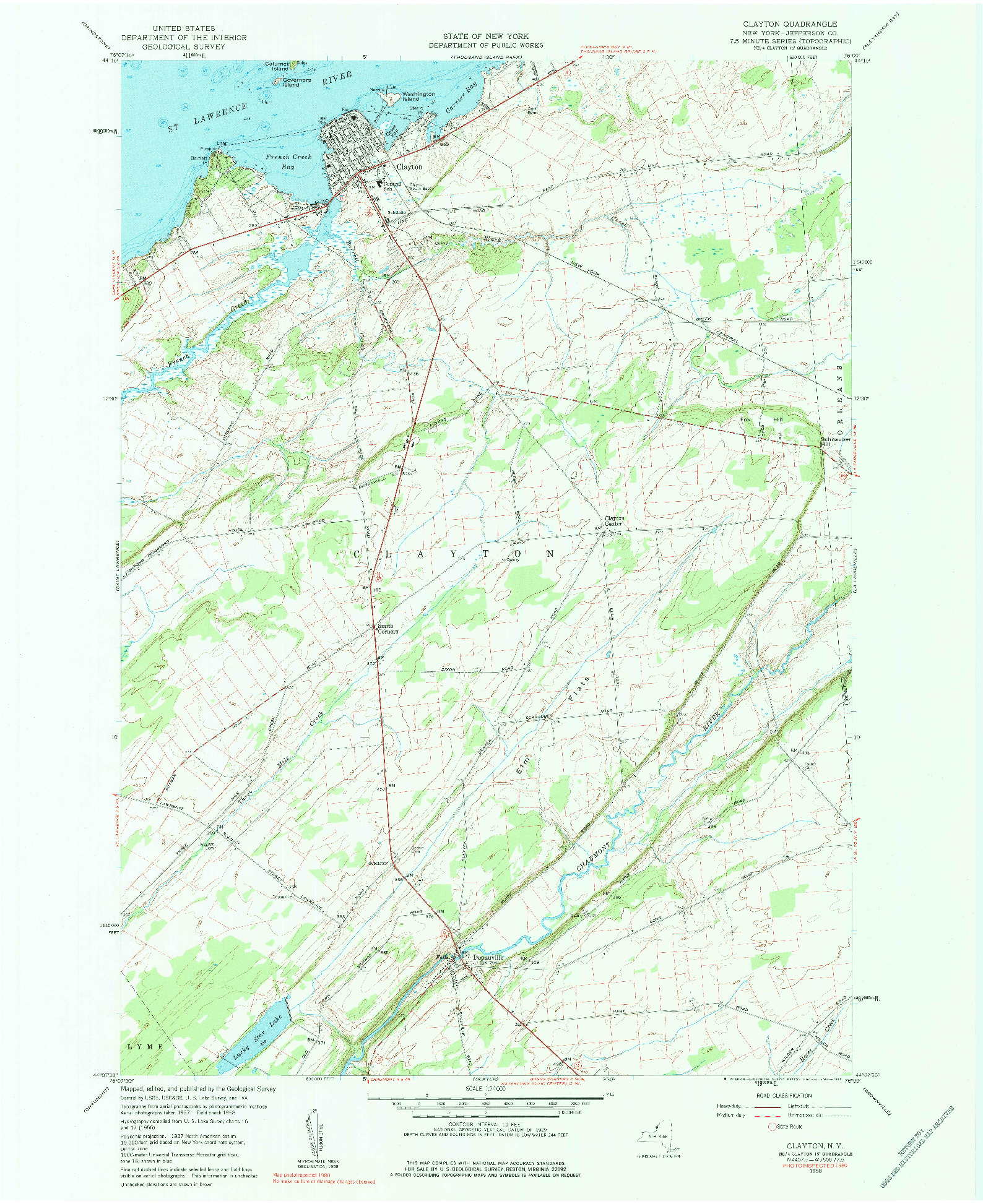 USGS 1:24000-SCALE QUADRANGLE FOR CLAYTON, NY 1958