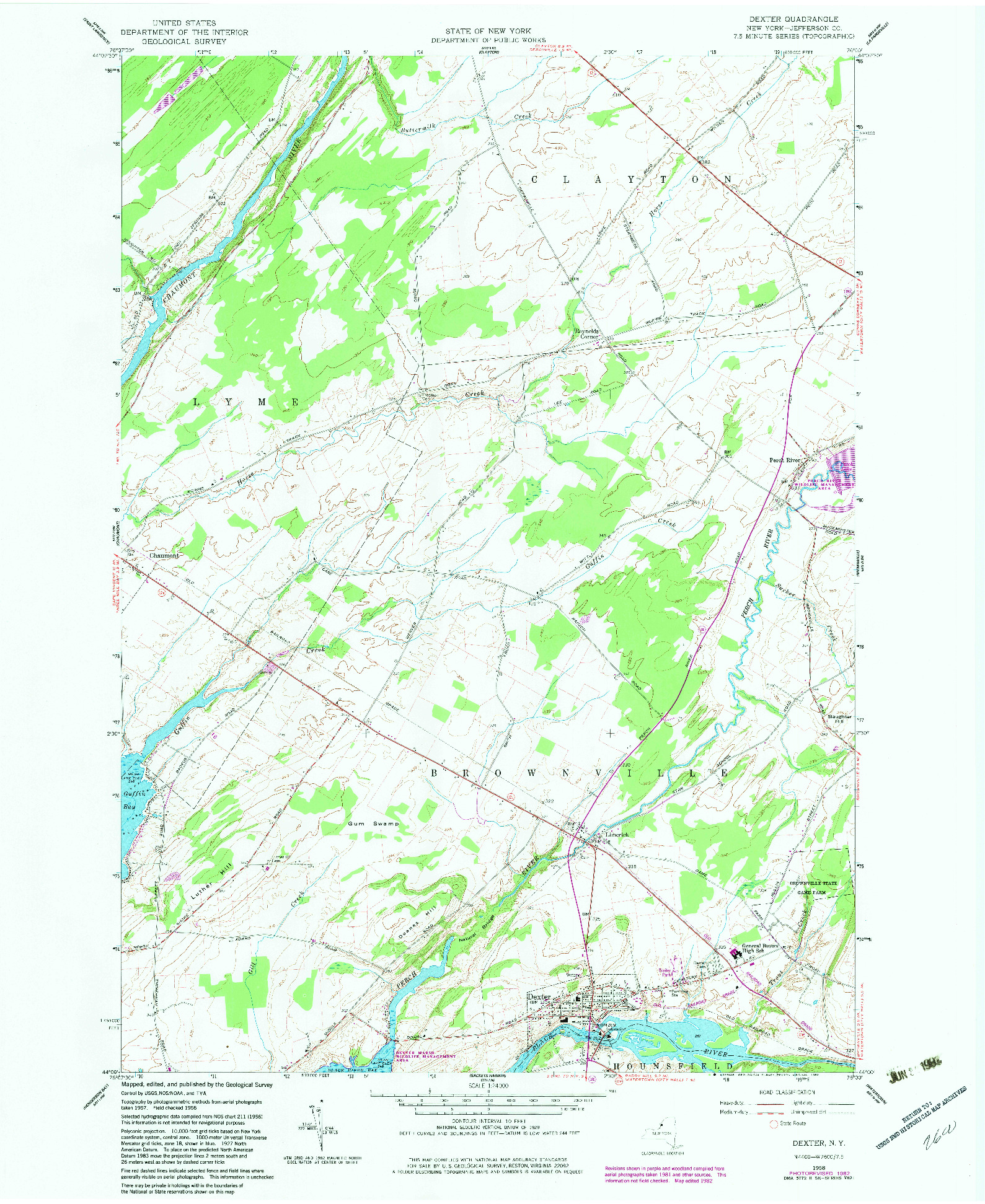 USGS 1:24000-SCALE QUADRANGLE FOR DEXTER, NY 1958