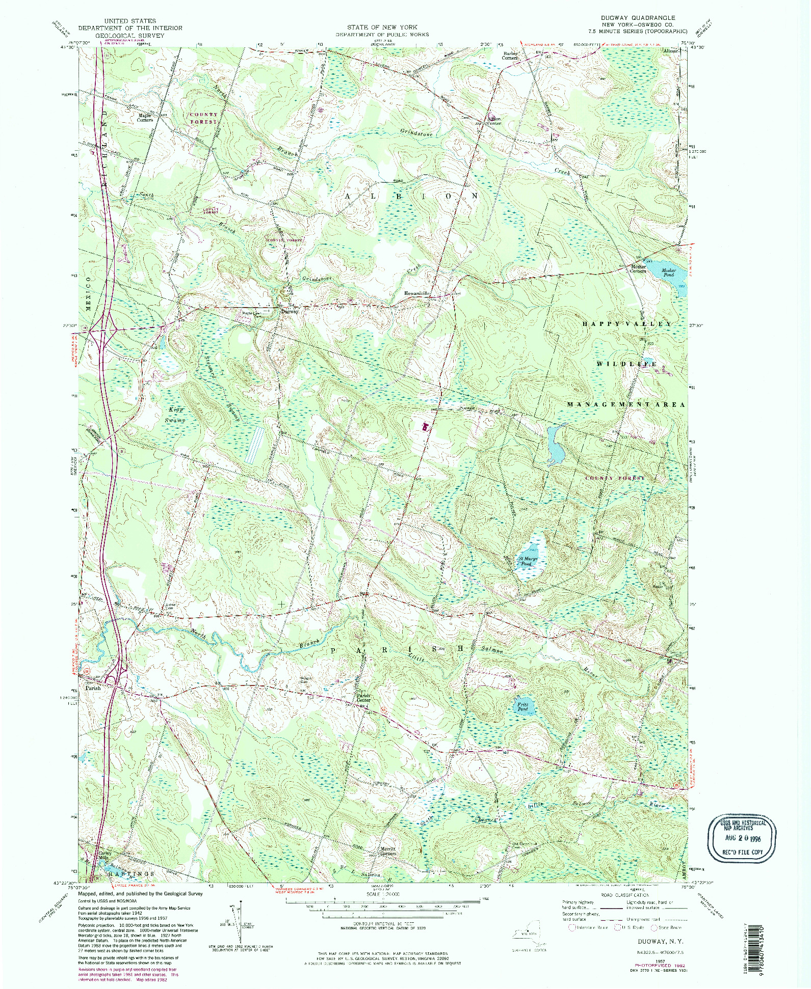 USGS 1:24000-SCALE QUADRANGLE FOR DUGWAY, NY 1957