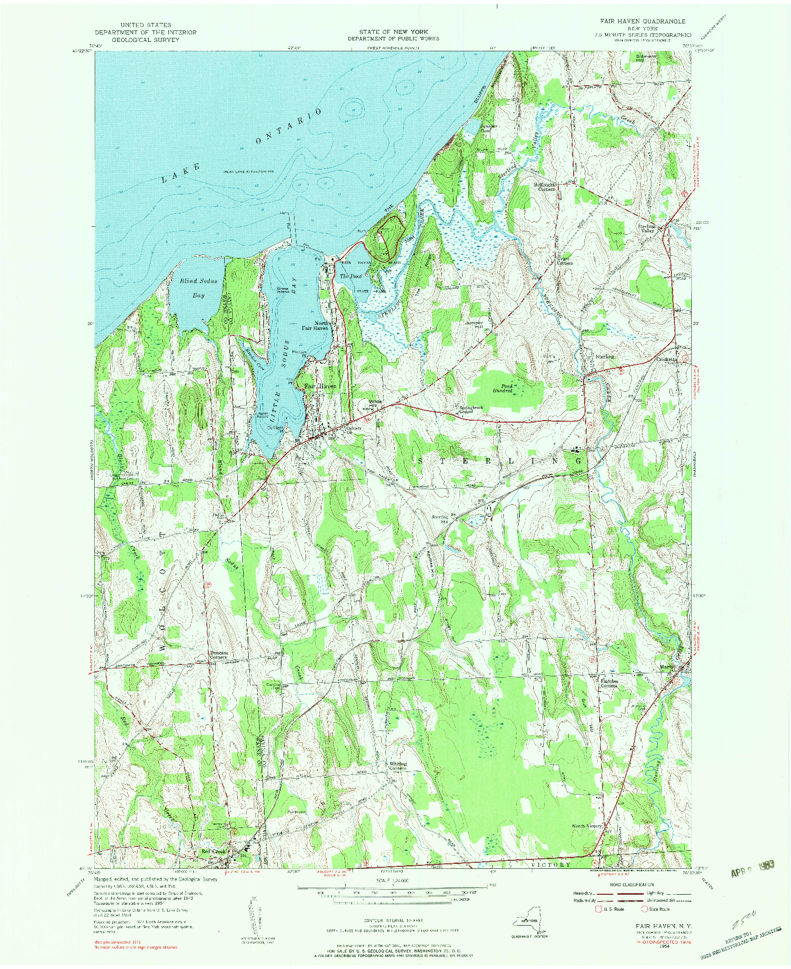 USGS 1:24000-SCALE QUADRANGLE FOR FAIR HAVEN, NY 1954