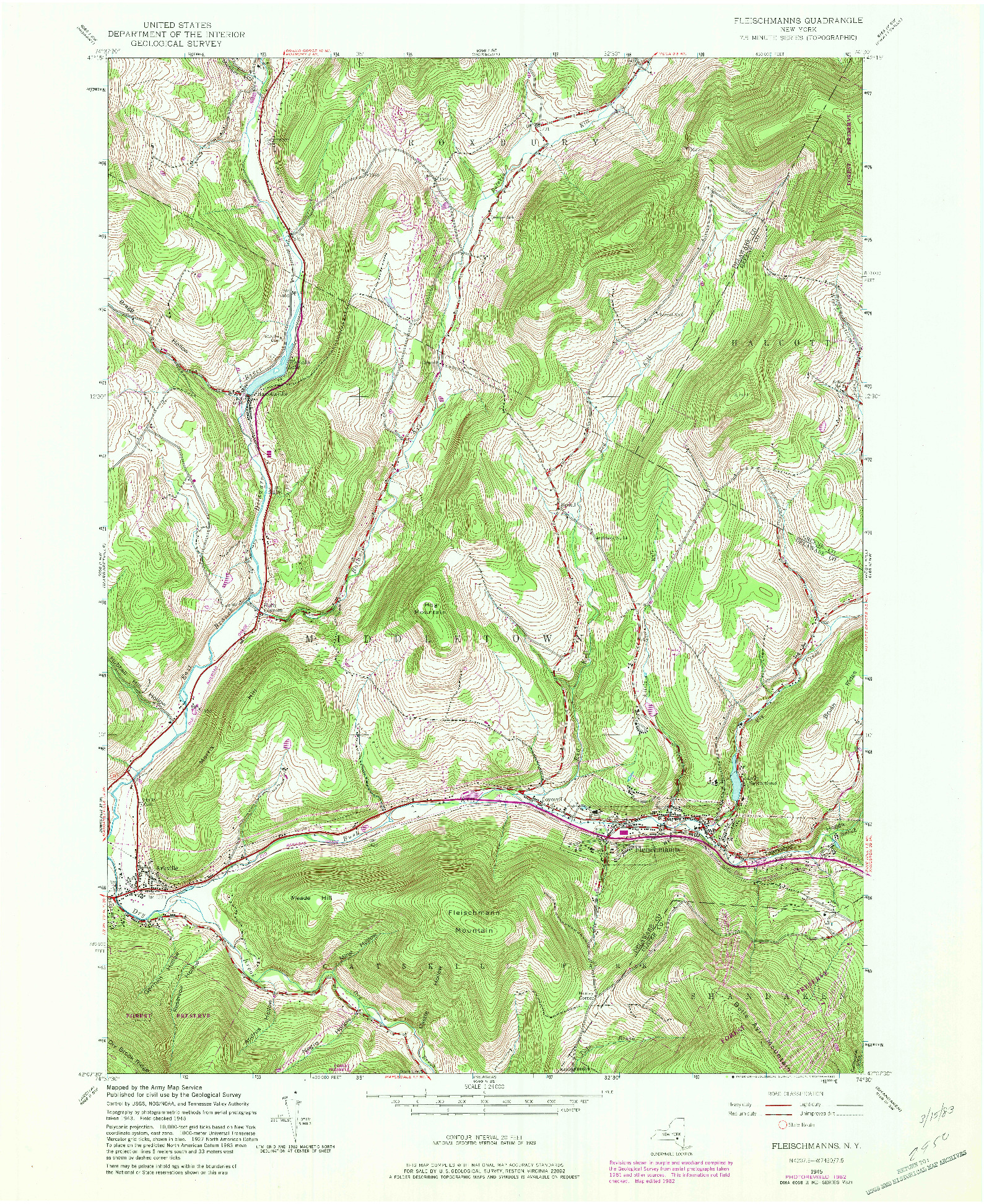 USGS 1:24000-SCALE QUADRANGLE FOR FLEISCHMANNS, NY 1945