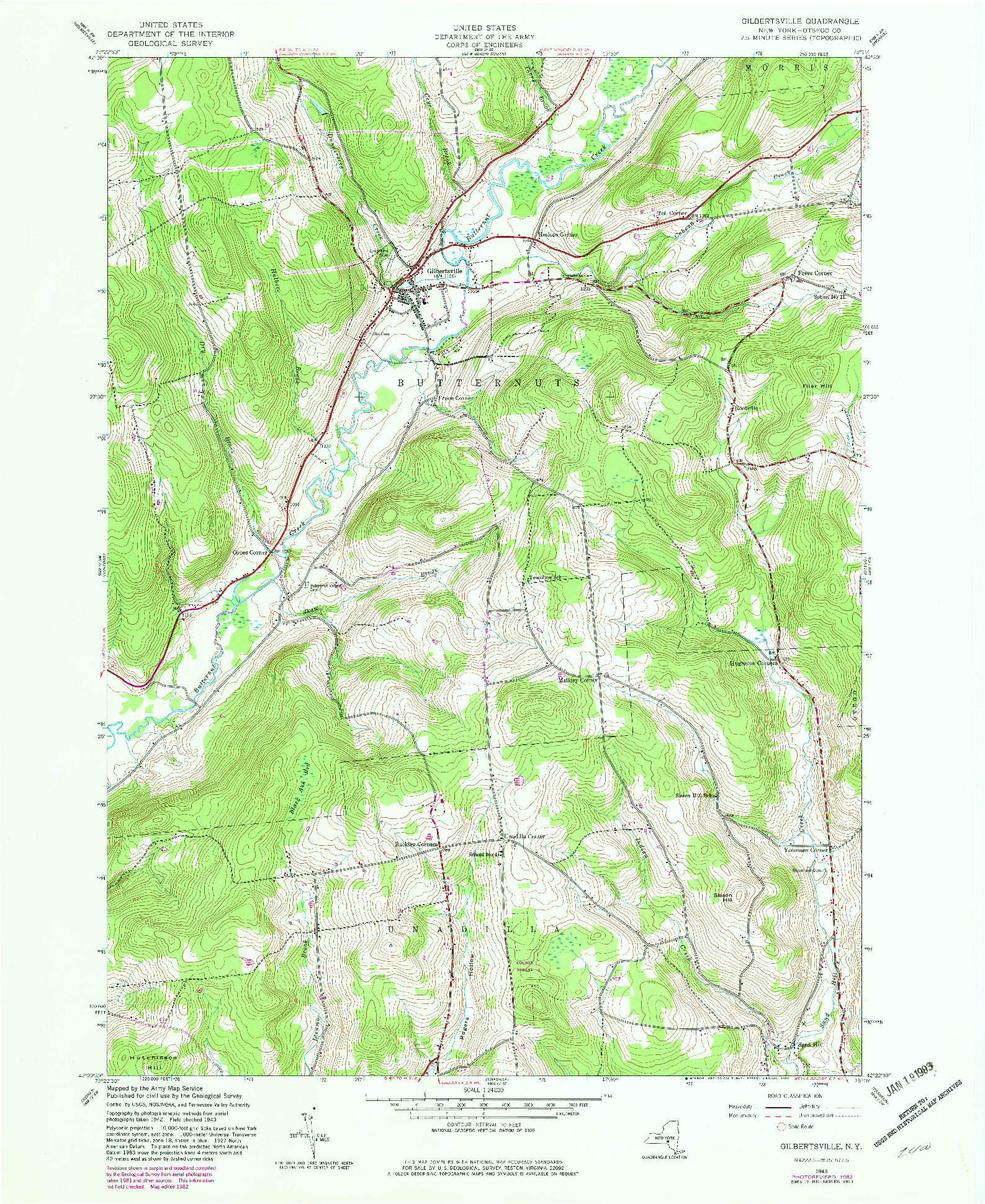 USGS 1:24000-SCALE QUADRANGLE FOR GILBERTSVILLE, NY 1943