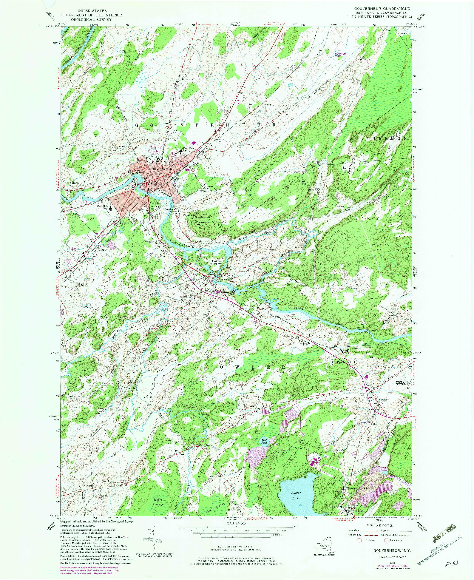 USGS 1:24000-SCALE QUADRANGLE FOR GOUVERNEUR, NY 1982