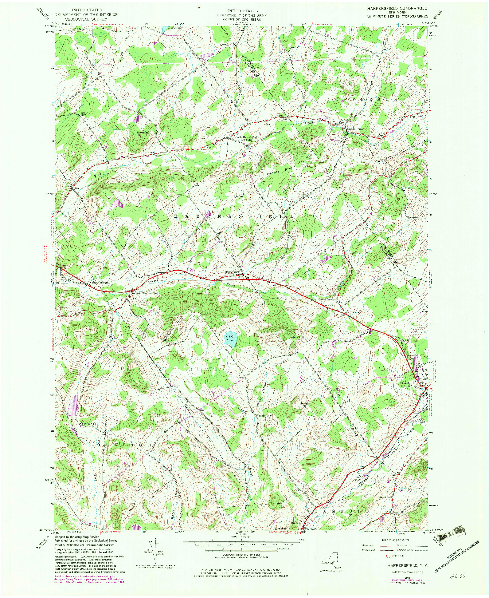 USGS 1:24000-SCALE QUADRANGLE FOR HARPERSFIELD, NY 1982