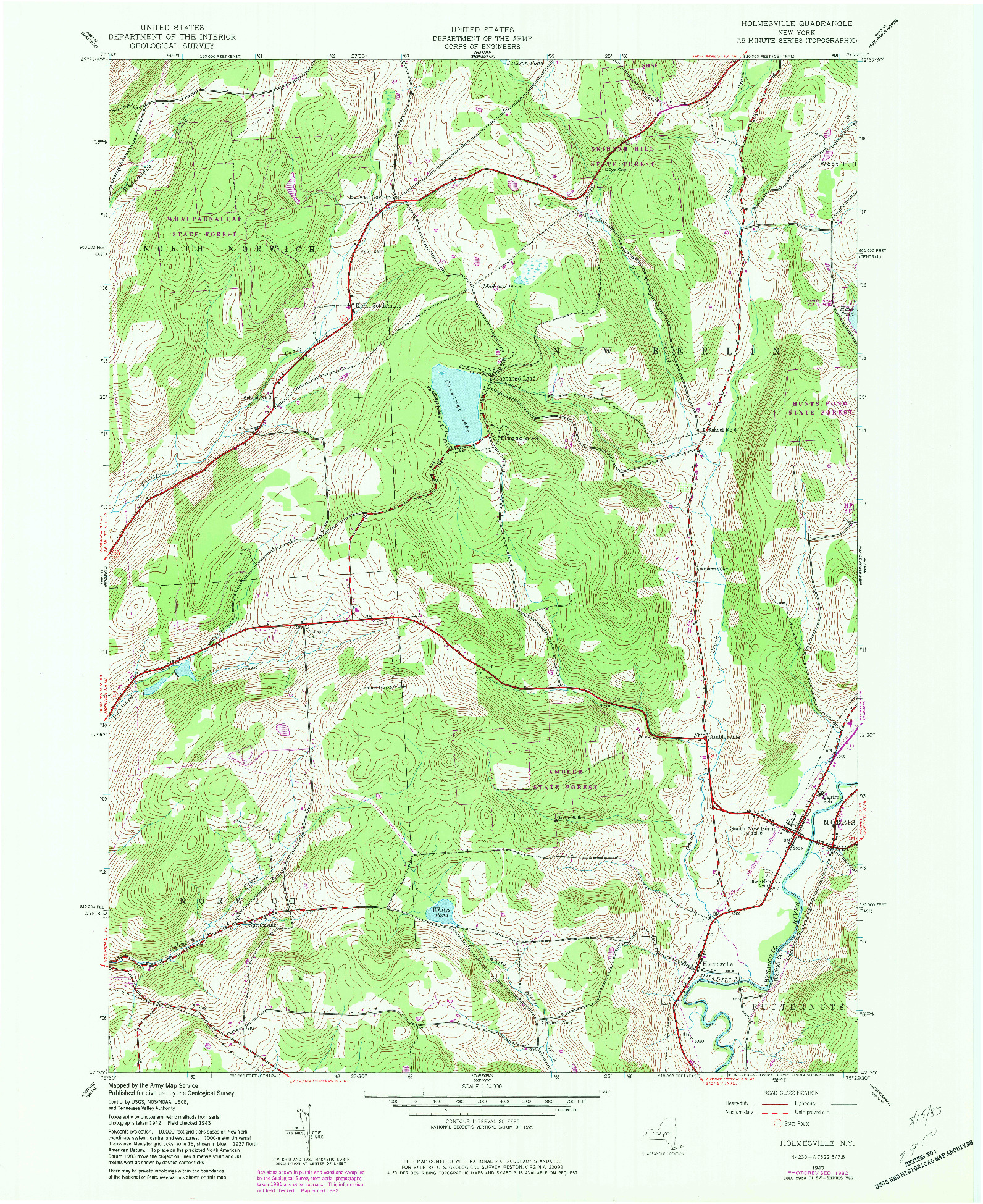 USGS 1:24000-SCALE QUADRANGLE FOR HOLMESVILLE, NY 1943