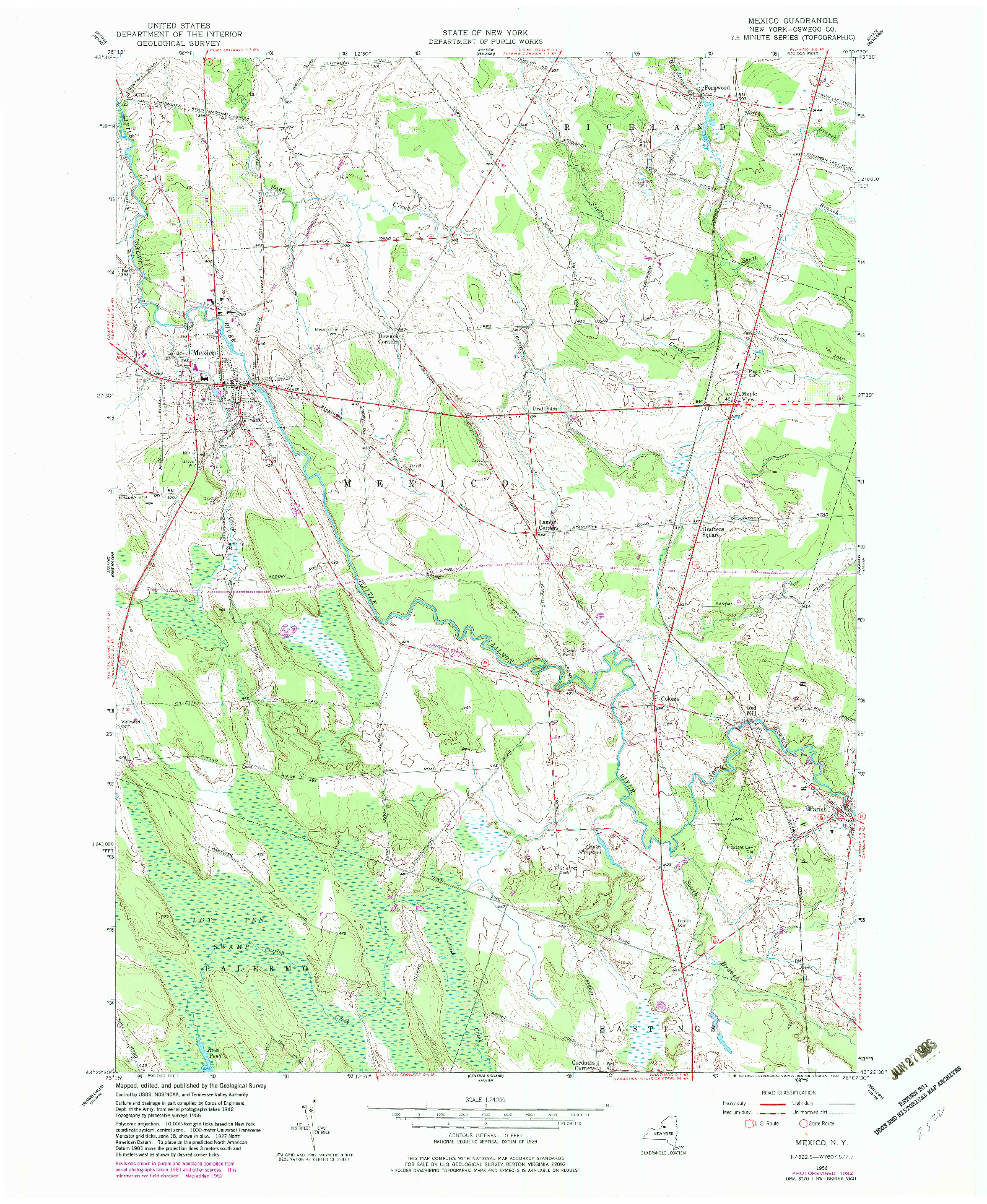 USGS 1:24000-SCALE QUADRANGLE FOR MEXICO, NY 1956