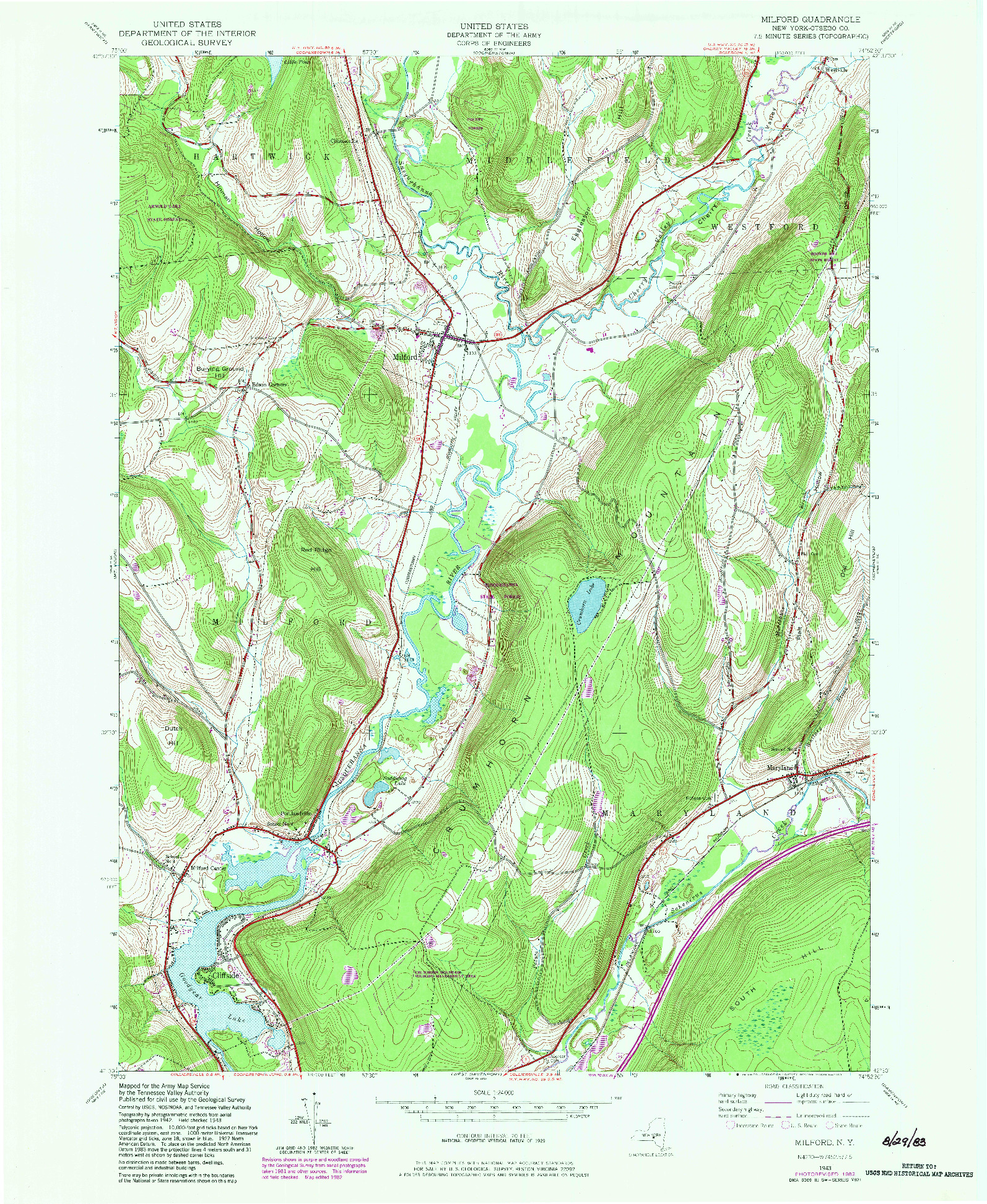 USGS 1:24000-SCALE QUADRANGLE FOR MILFORD, NY 1943