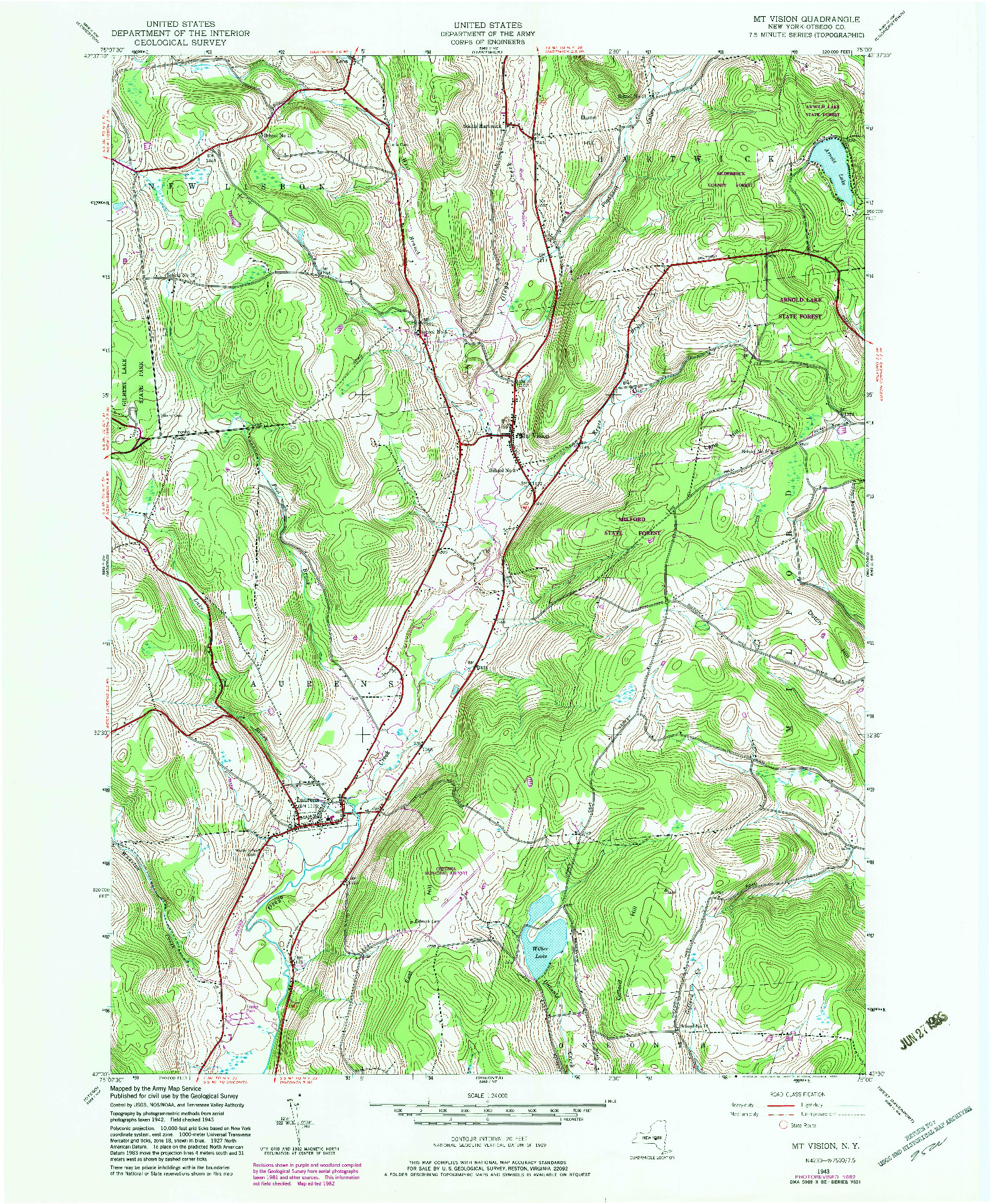 USGS 1:24000-SCALE QUADRANGLE FOR MT VISION, NY 1943