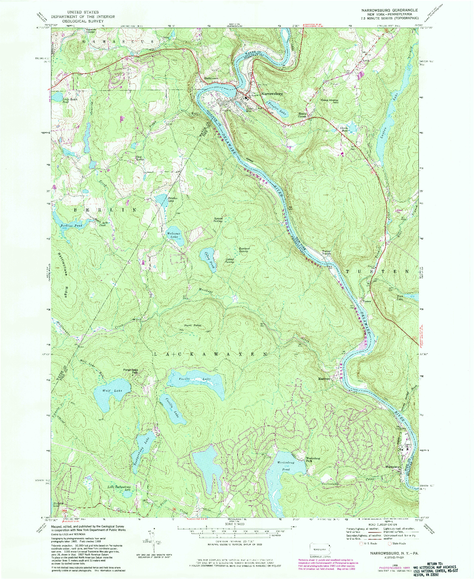 USGS 1:24000-SCALE QUADRANGLE FOR NARROWSBURG, NY 1968