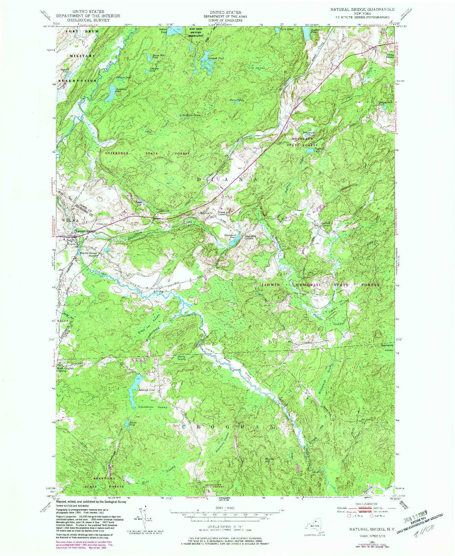 USGS 1:24000-SCALE QUADRANGLE FOR NATURAL BRIDGE, NY 1951