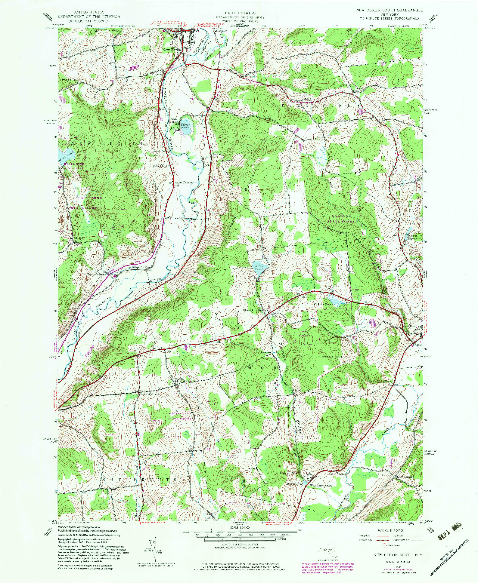USGS 1:24000-SCALE QUADRANGLE FOR NEW BERLIN SOUTH, NY 1943