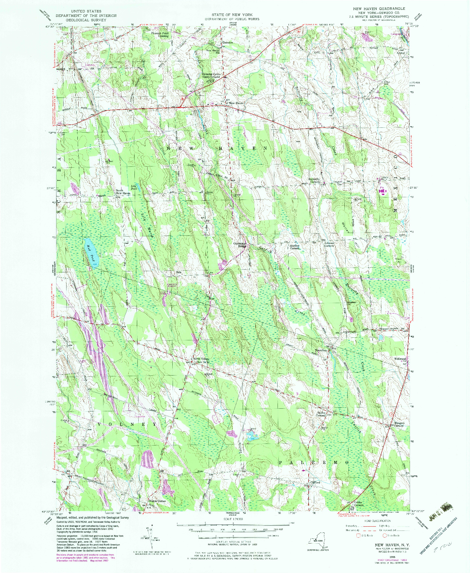 USGS 1:24000-SCALE QUADRANGLE FOR NEW HAVEN, NY 1956