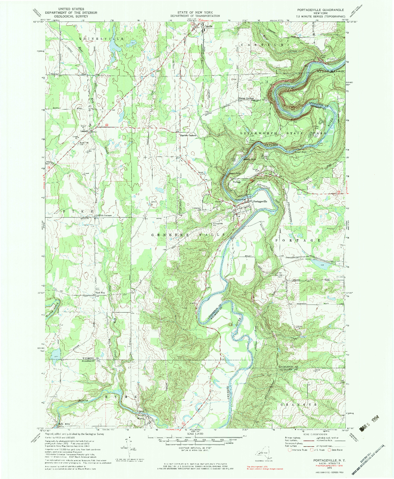 USGS 1:24000-SCALE QUADRANGLE FOR PORTAGEVILLE, NY 1972