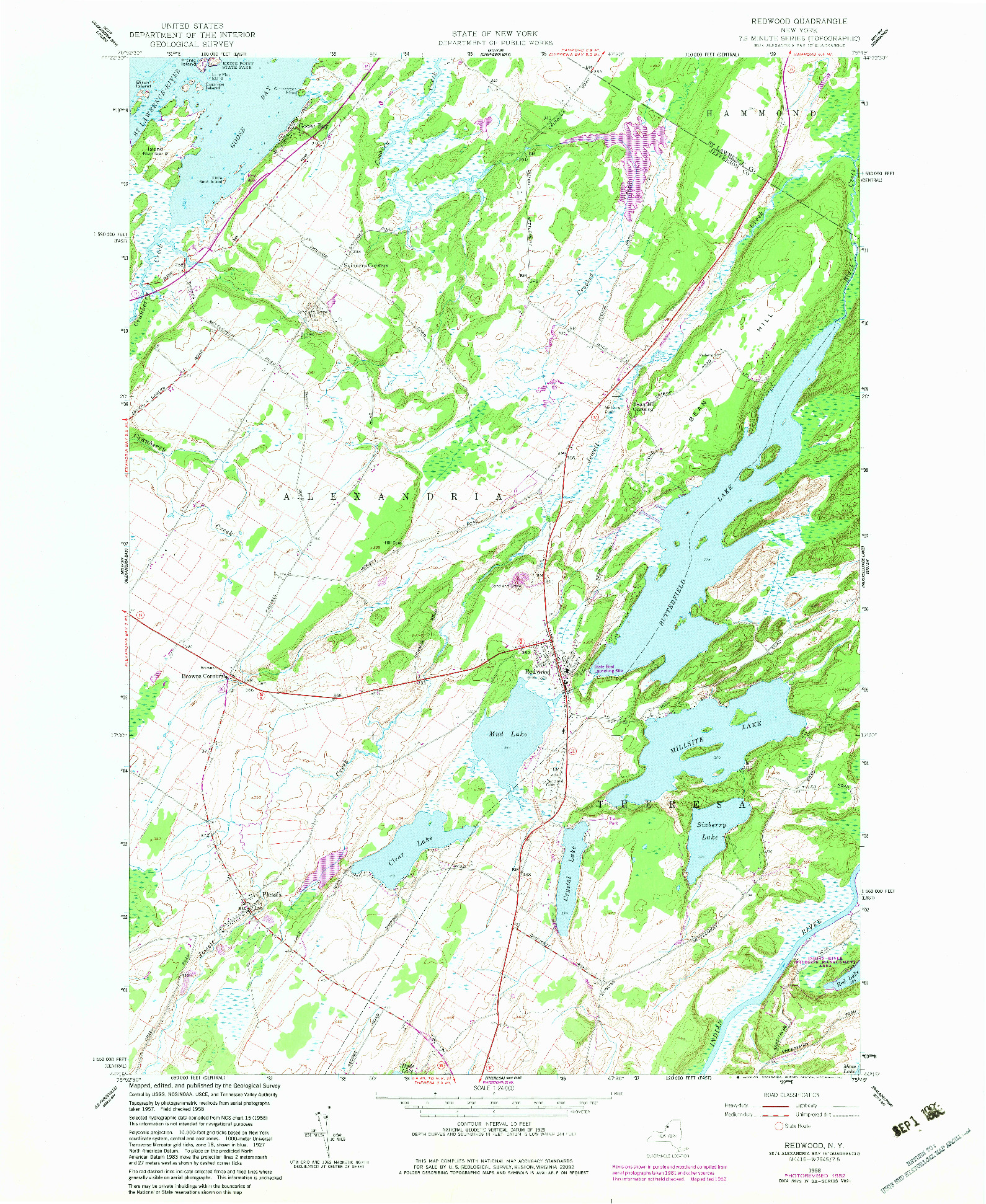 USGS 1:24000-SCALE QUADRANGLE FOR REDWOOD, NY 1958