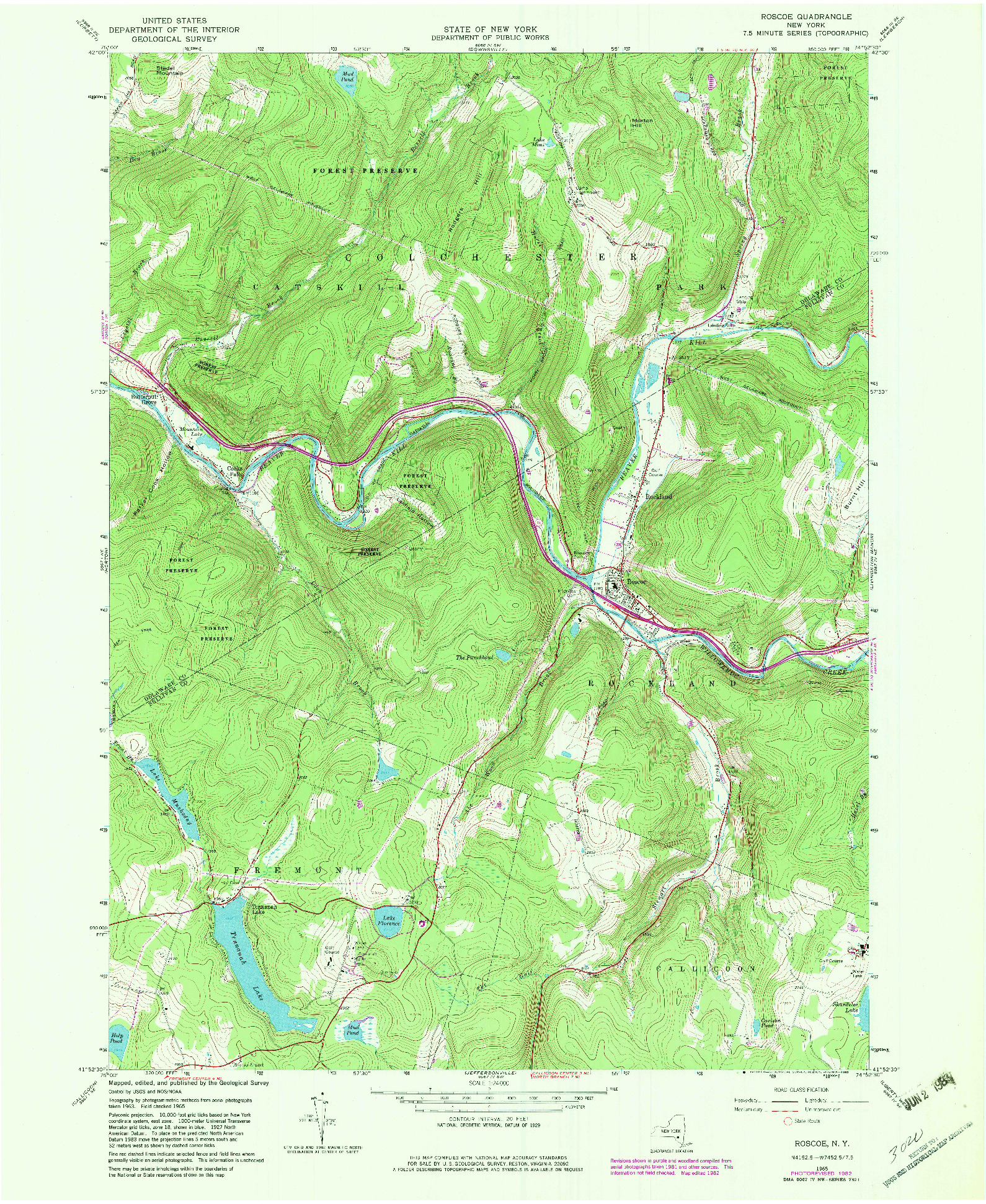 USGS 1:24000-SCALE QUADRANGLE FOR ROSCOE, NY 1965