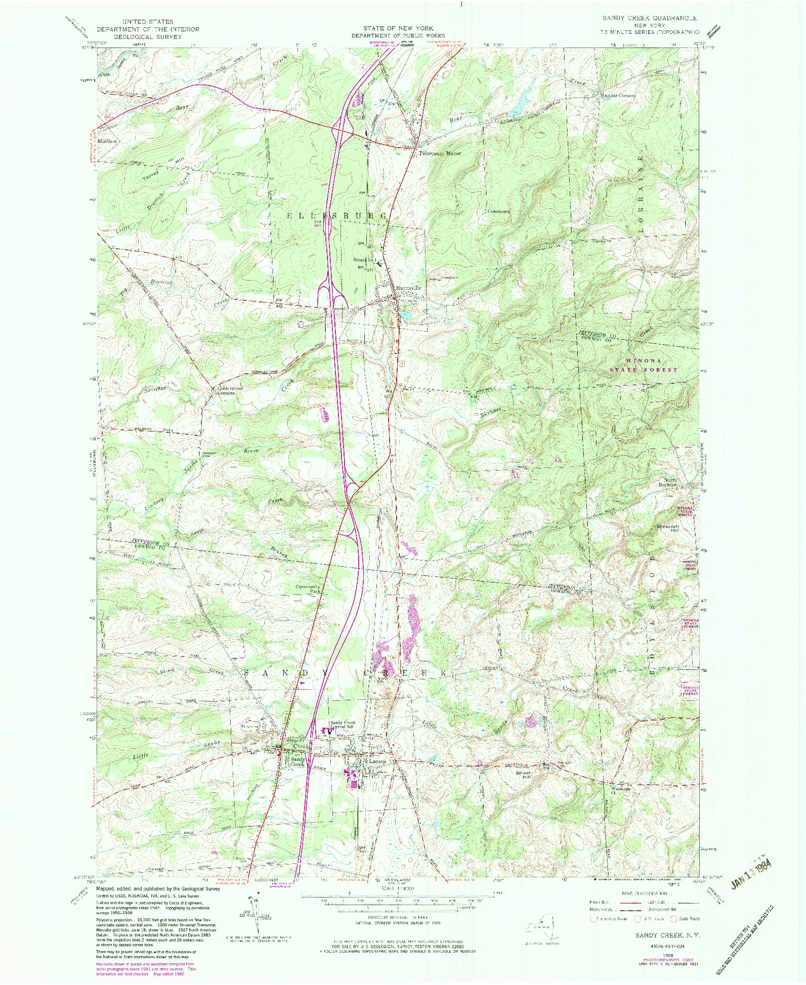 USGS 1:24000-SCALE QUADRANGLE FOR SANDY CREEK, NY 1958