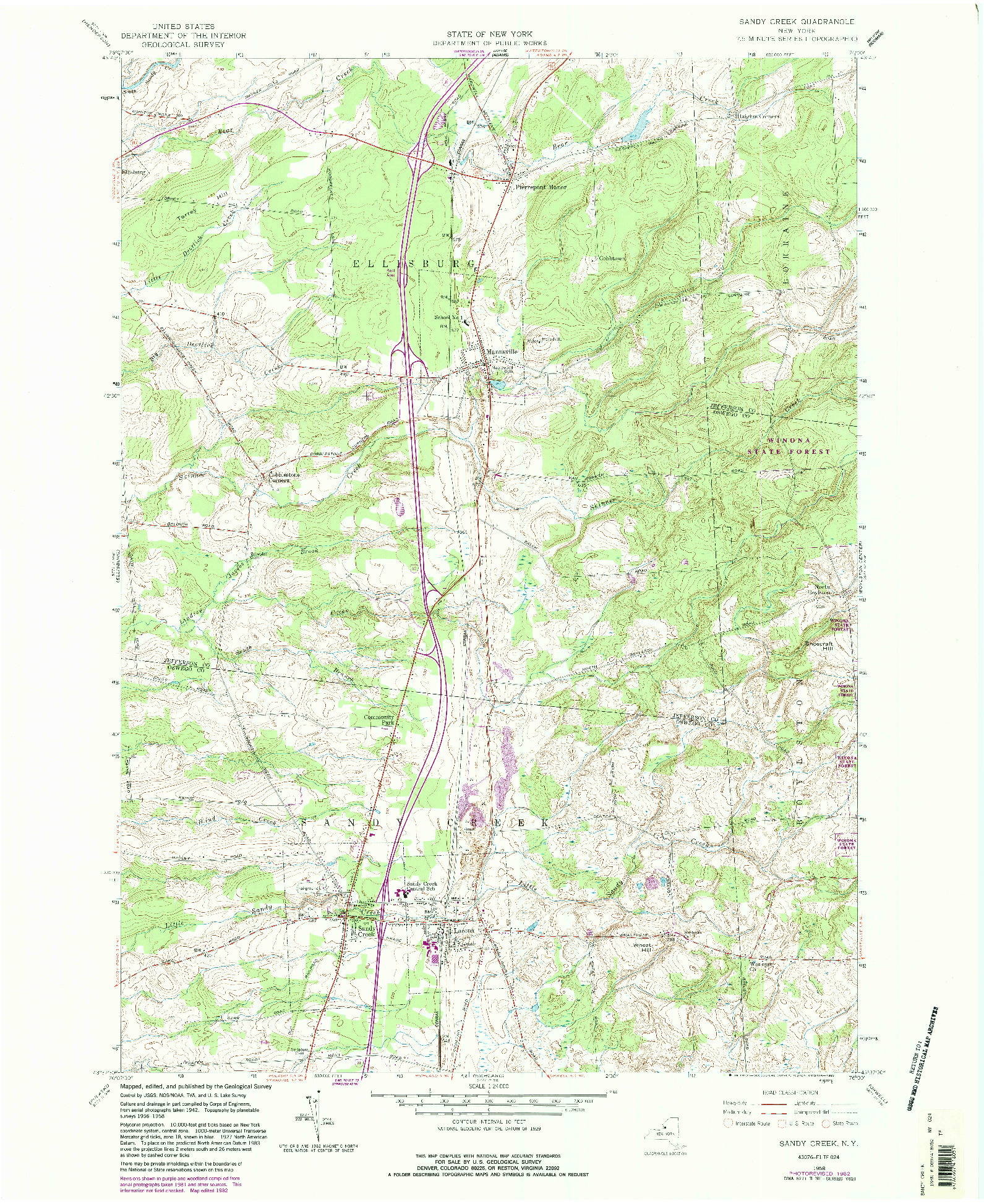USGS 1:24000-SCALE QUADRANGLE FOR SANDY CREEK, NY 1958