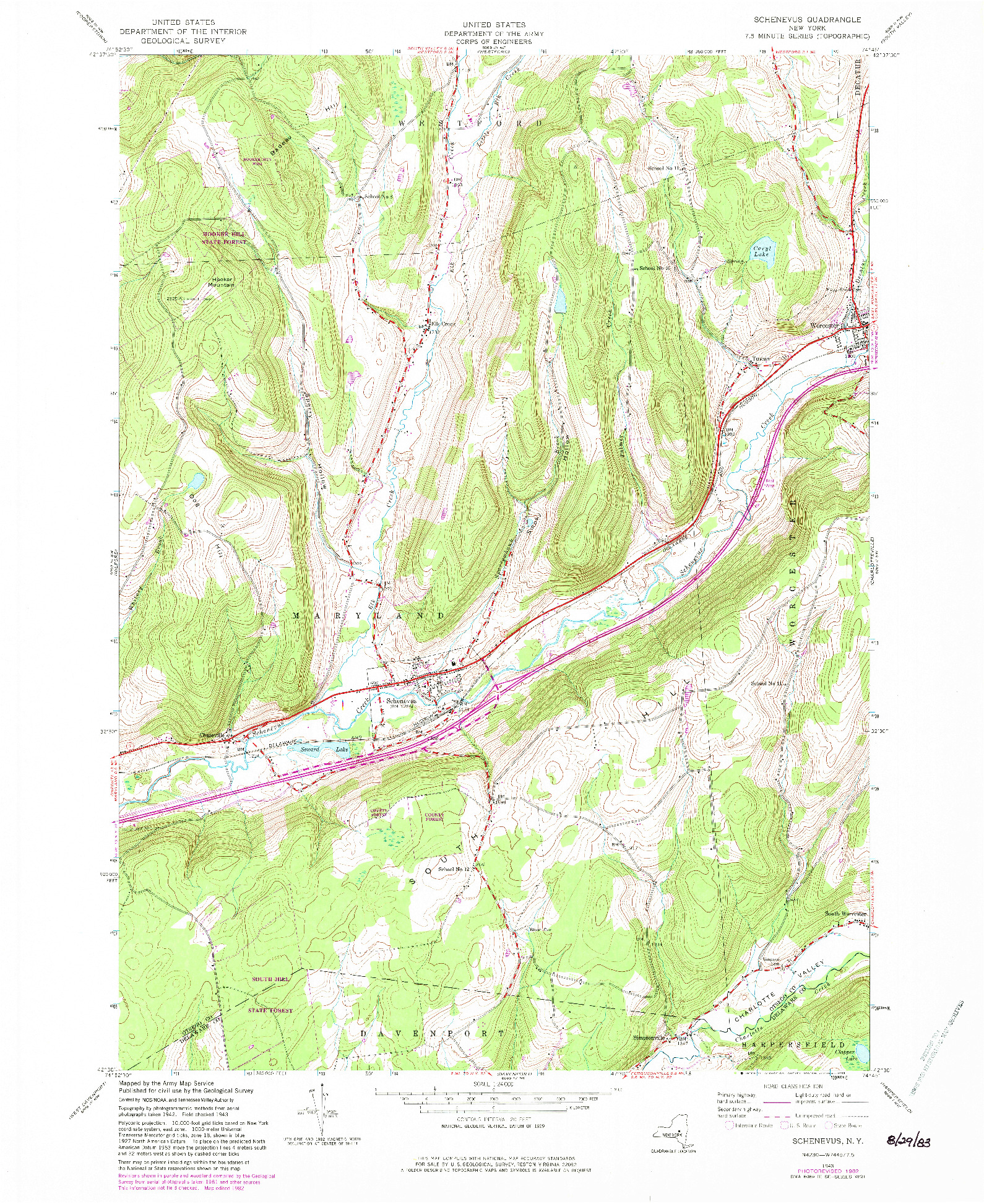 USGS 1:24000-SCALE QUADRANGLE FOR SCHENEVUS, NY 1943