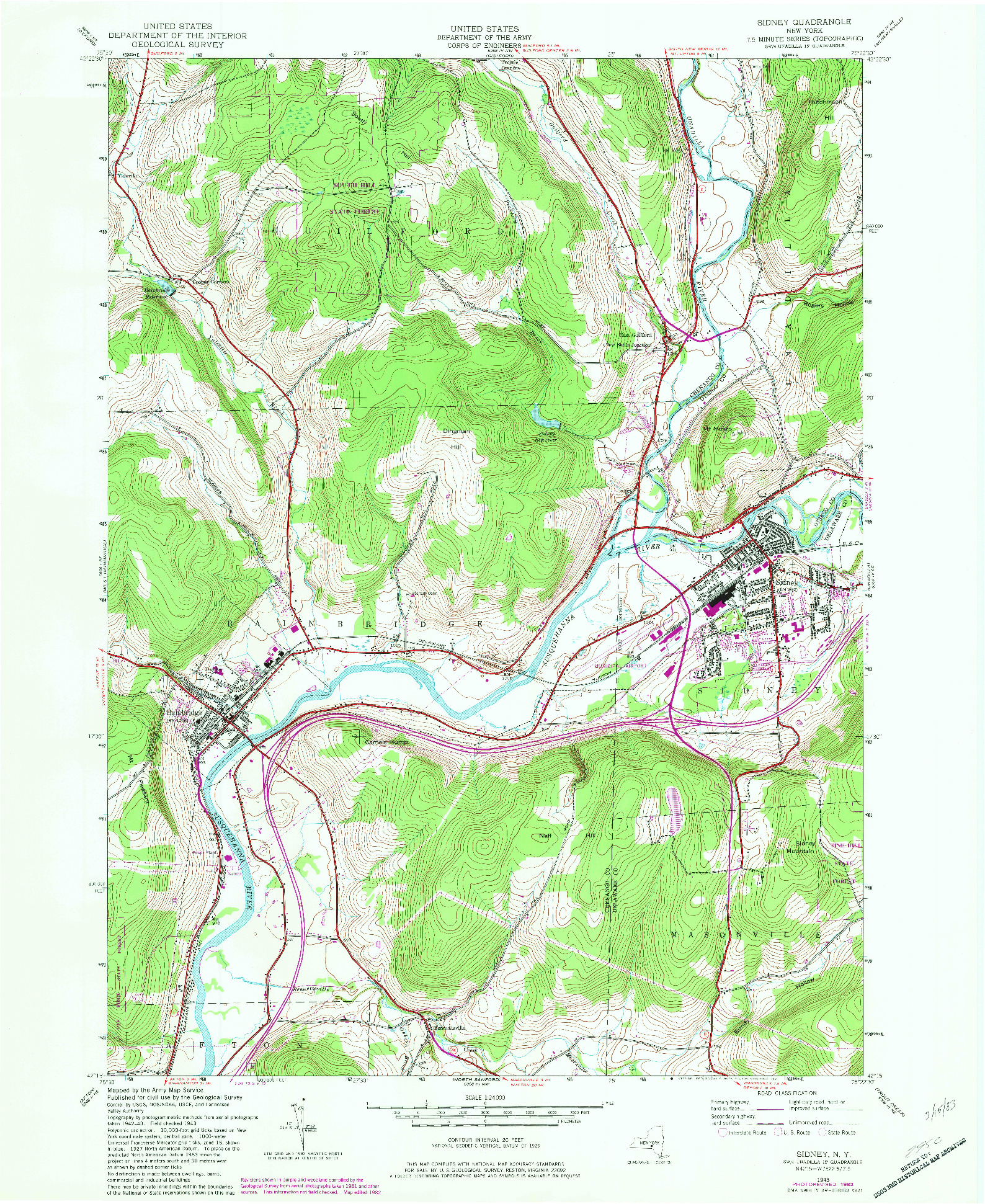 USGS 1:24000-SCALE QUADRANGLE FOR SIDNEY, NY 1943