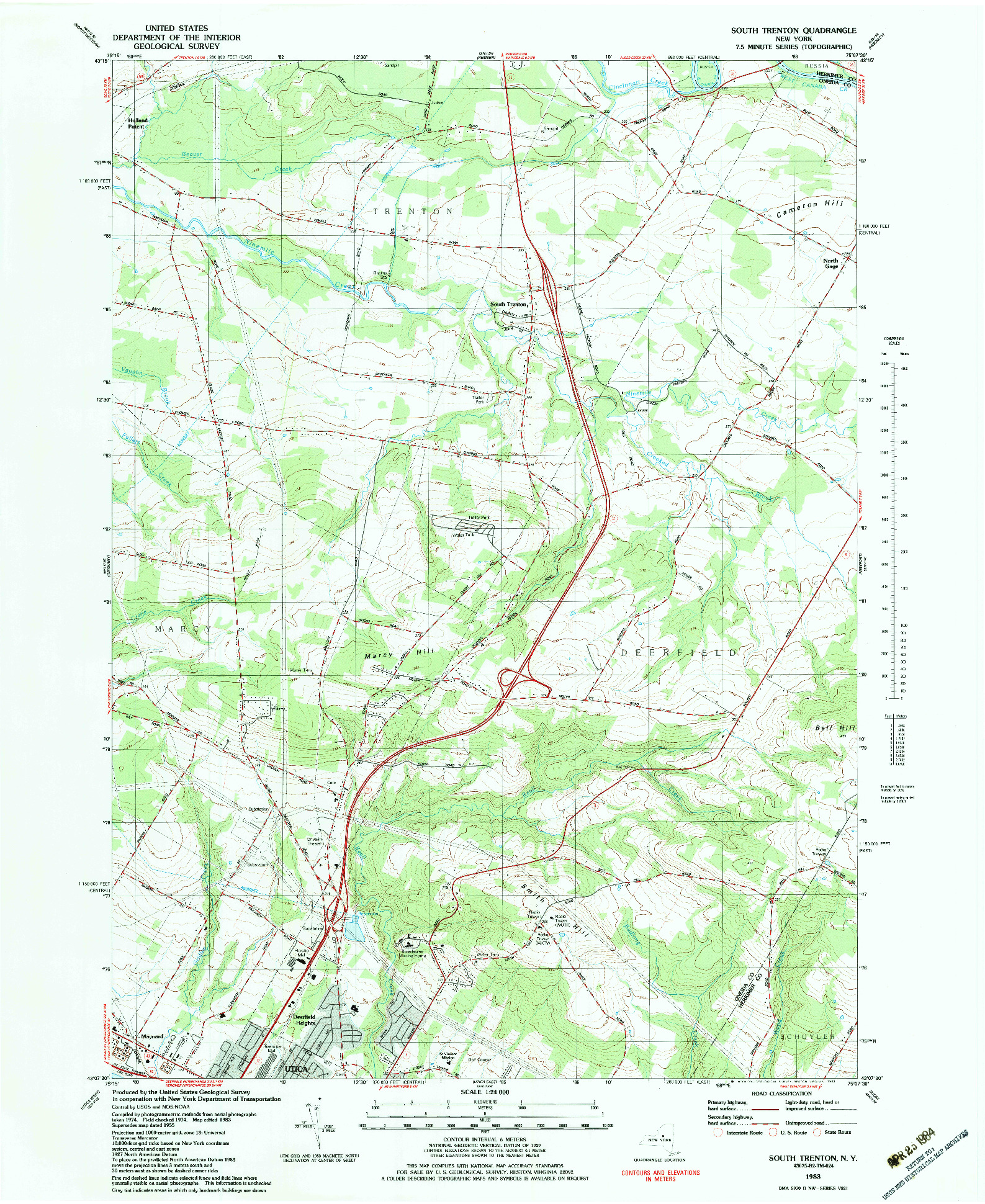 USGS 1:24000-SCALE QUADRANGLE FOR SOUTH TRENTON, NY 1983