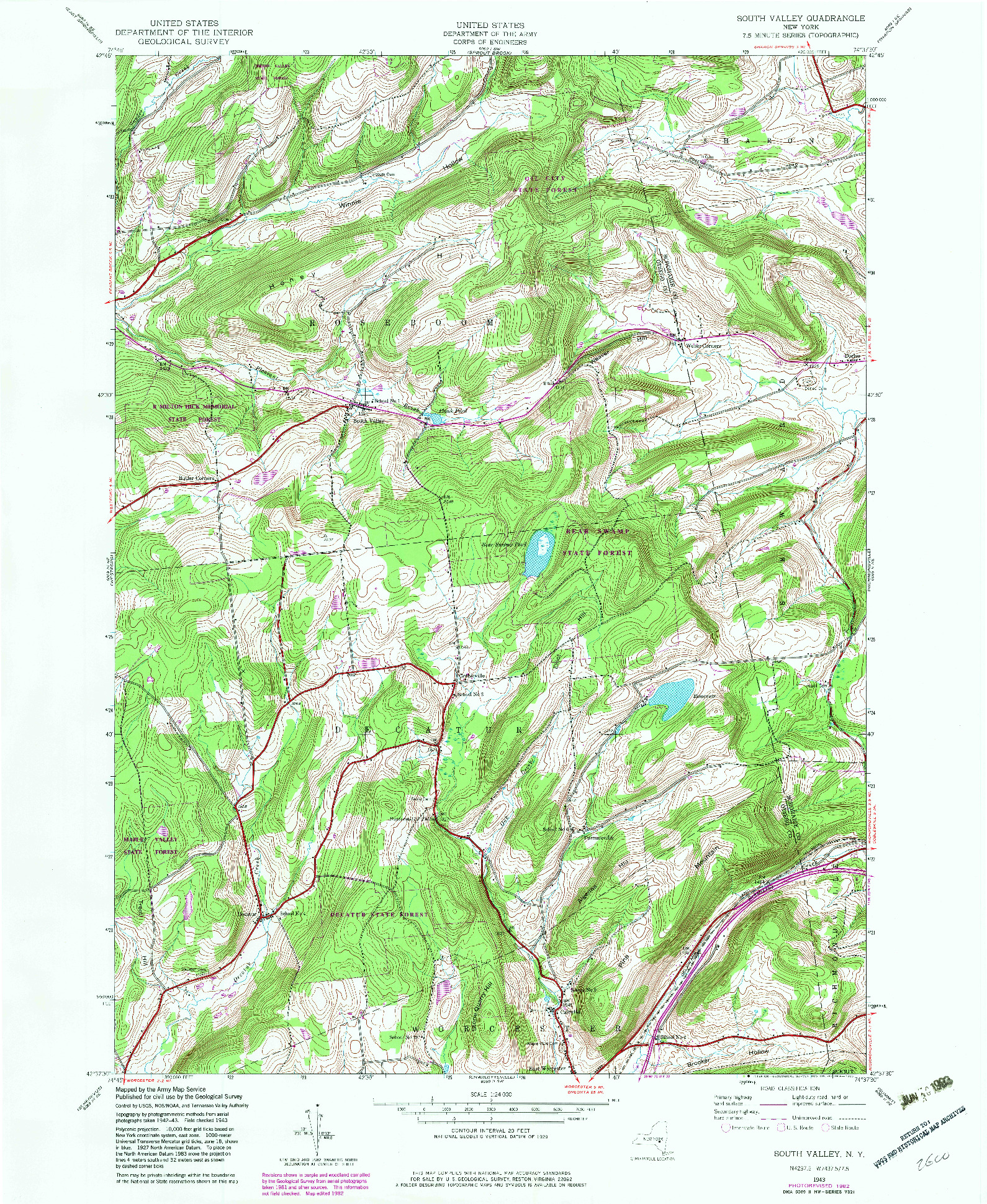 USGS 1:24000-SCALE QUADRANGLE FOR SOUTH VALLEY, NY 1943