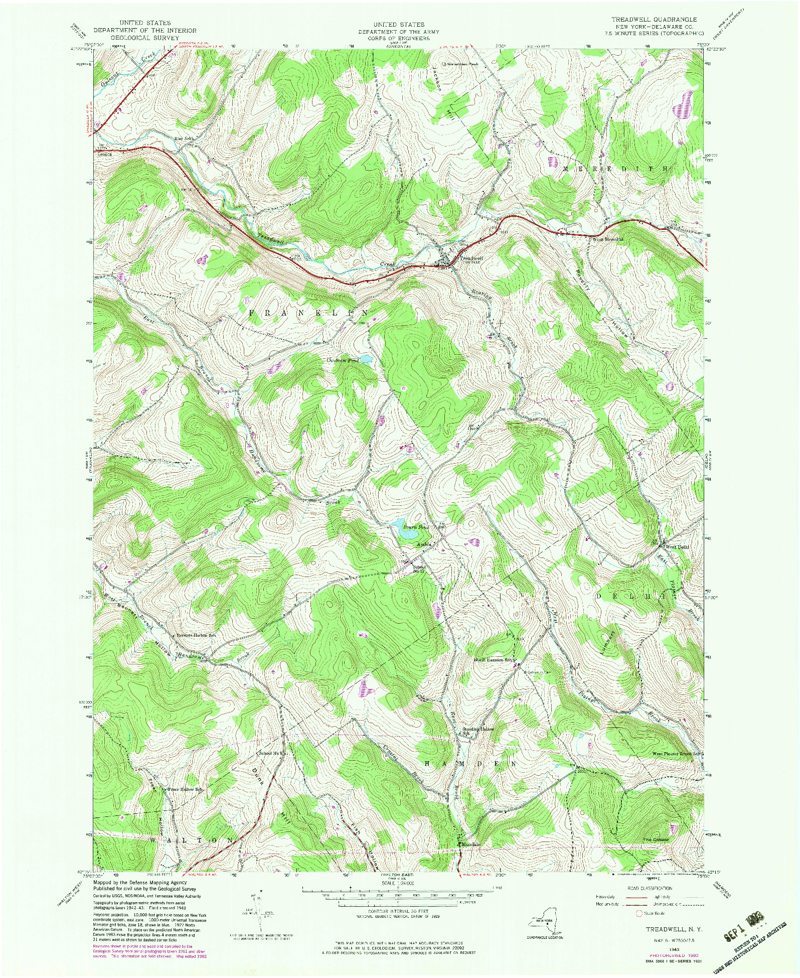 USGS 1:24000-SCALE QUADRANGLE FOR TREADWELL, NY 1943