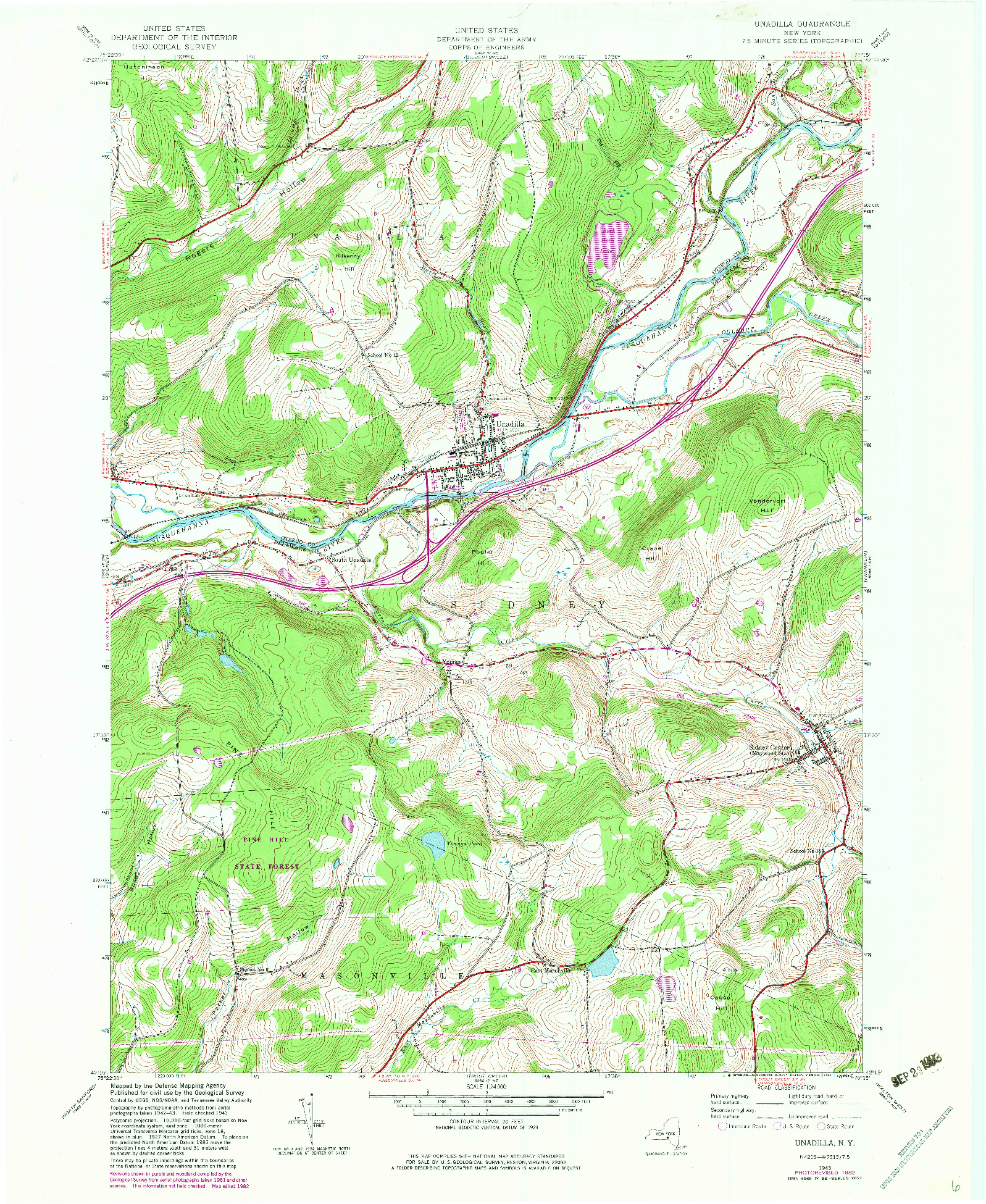 USGS 1:24000-SCALE QUADRANGLE FOR UNADILLA, NY 1943