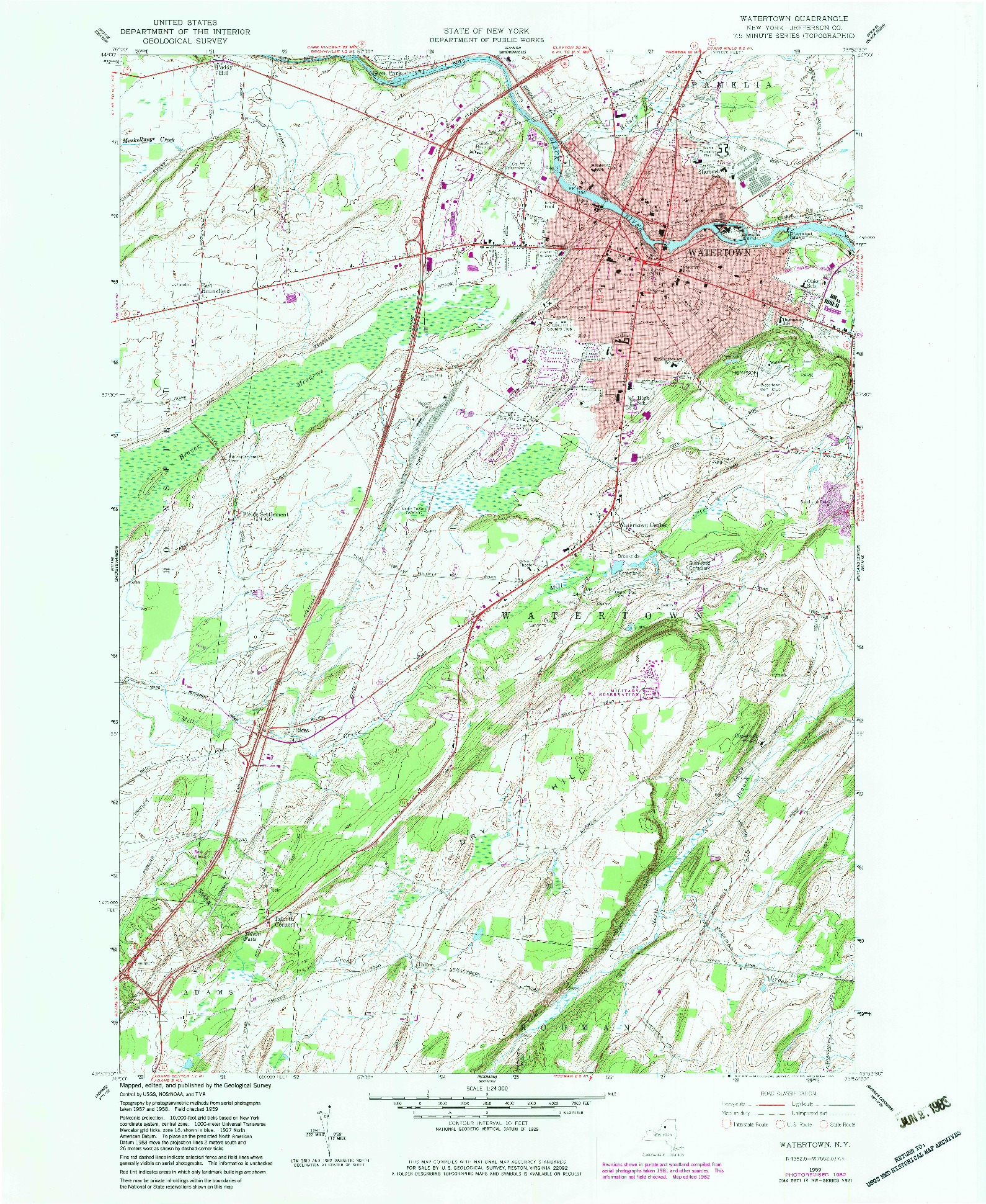 USGS 1:24000-SCALE QUADRANGLE FOR WATERTOWN, NY 1959